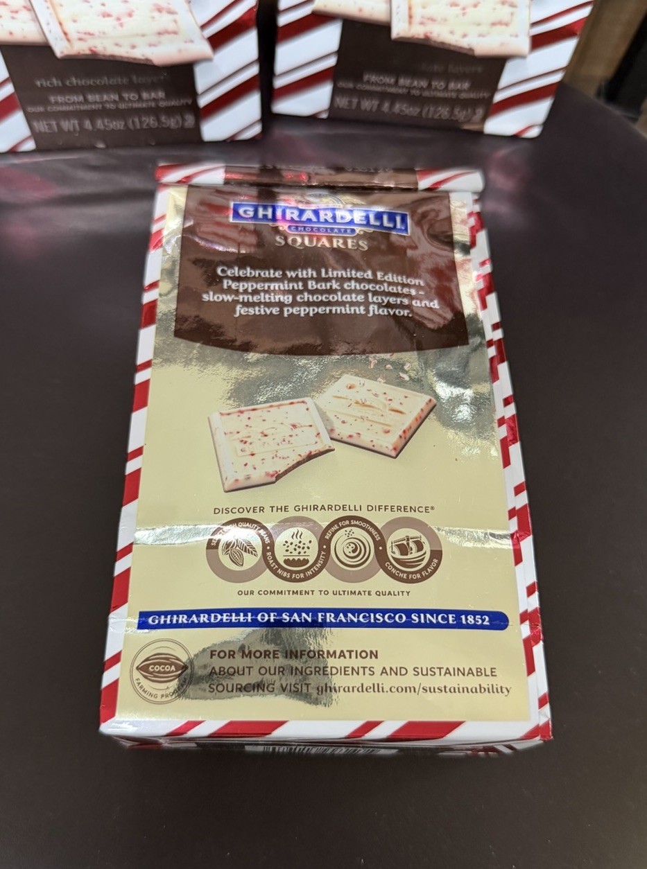 3 Packs Ghirardelli Dark Chocolate Peppermint Bark Squares 4.45 Oz Each