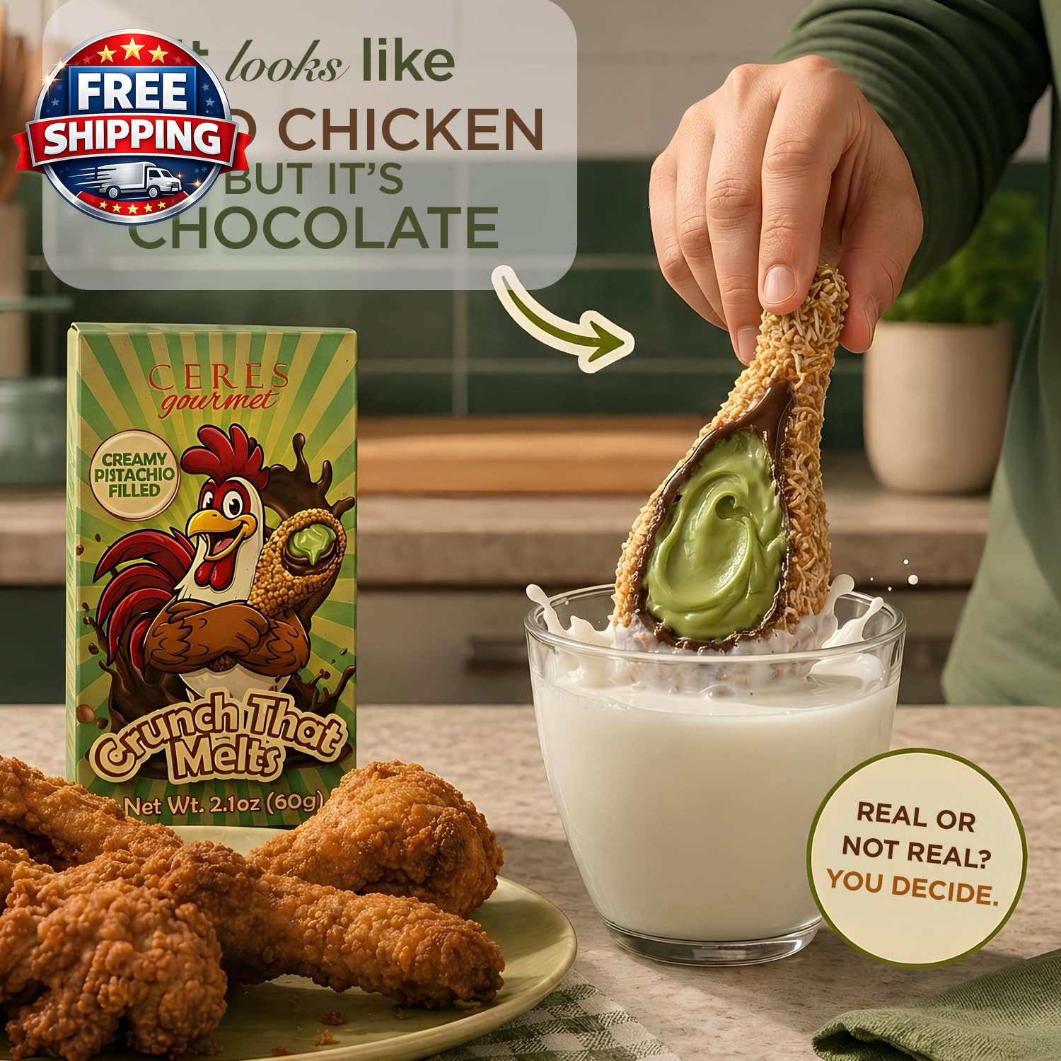 Dubai Chocolate Bar – Fun Chicken Drumstick Candy with Pistachio Cream 60G