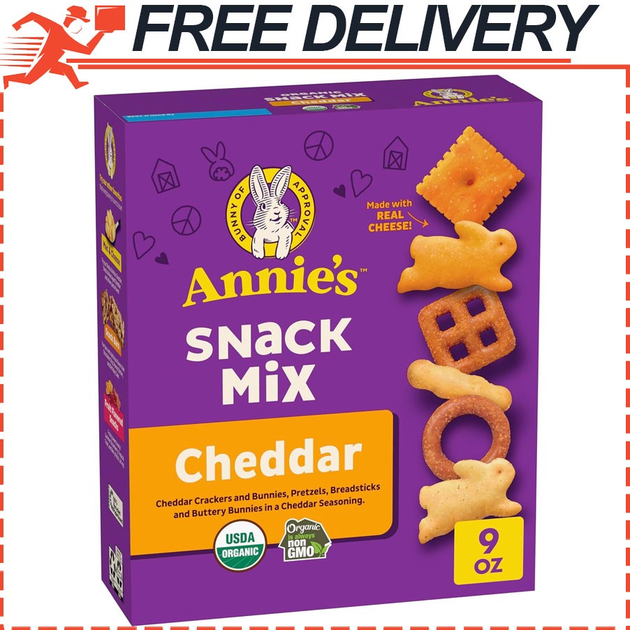 Annie’s Cheddar Snack Mix Assorted Crackers Pretzels, Made with Real Cheese, 9oz