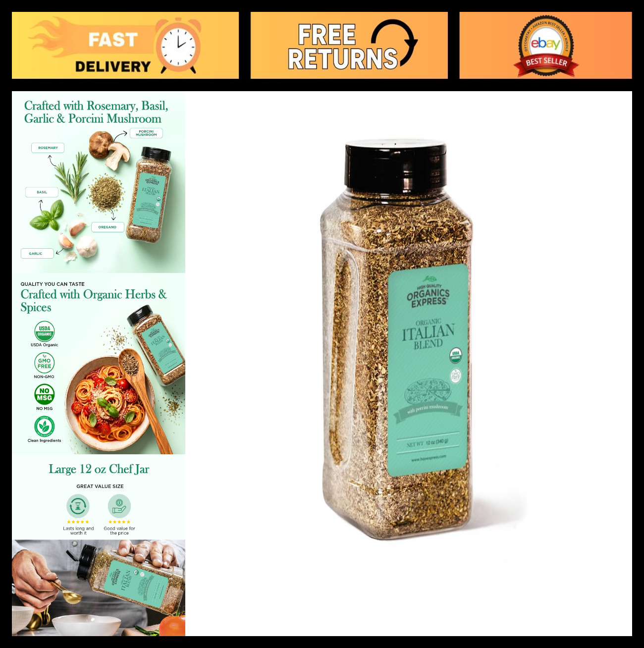 Organic Italian Seasoning Blend – Non-GMO, Kosher, USDA Organic Herbs for Pasta,
