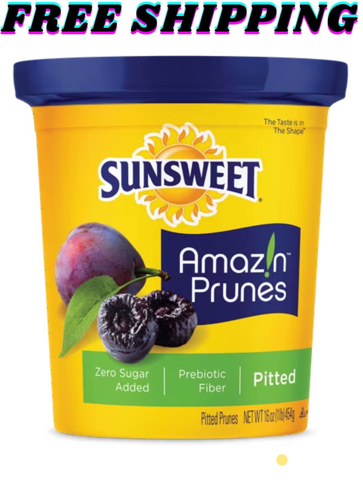 Sunsweet Amazin Prunes, Pitted Prune, It Feels Good to Fell Good, 16 oz Cup