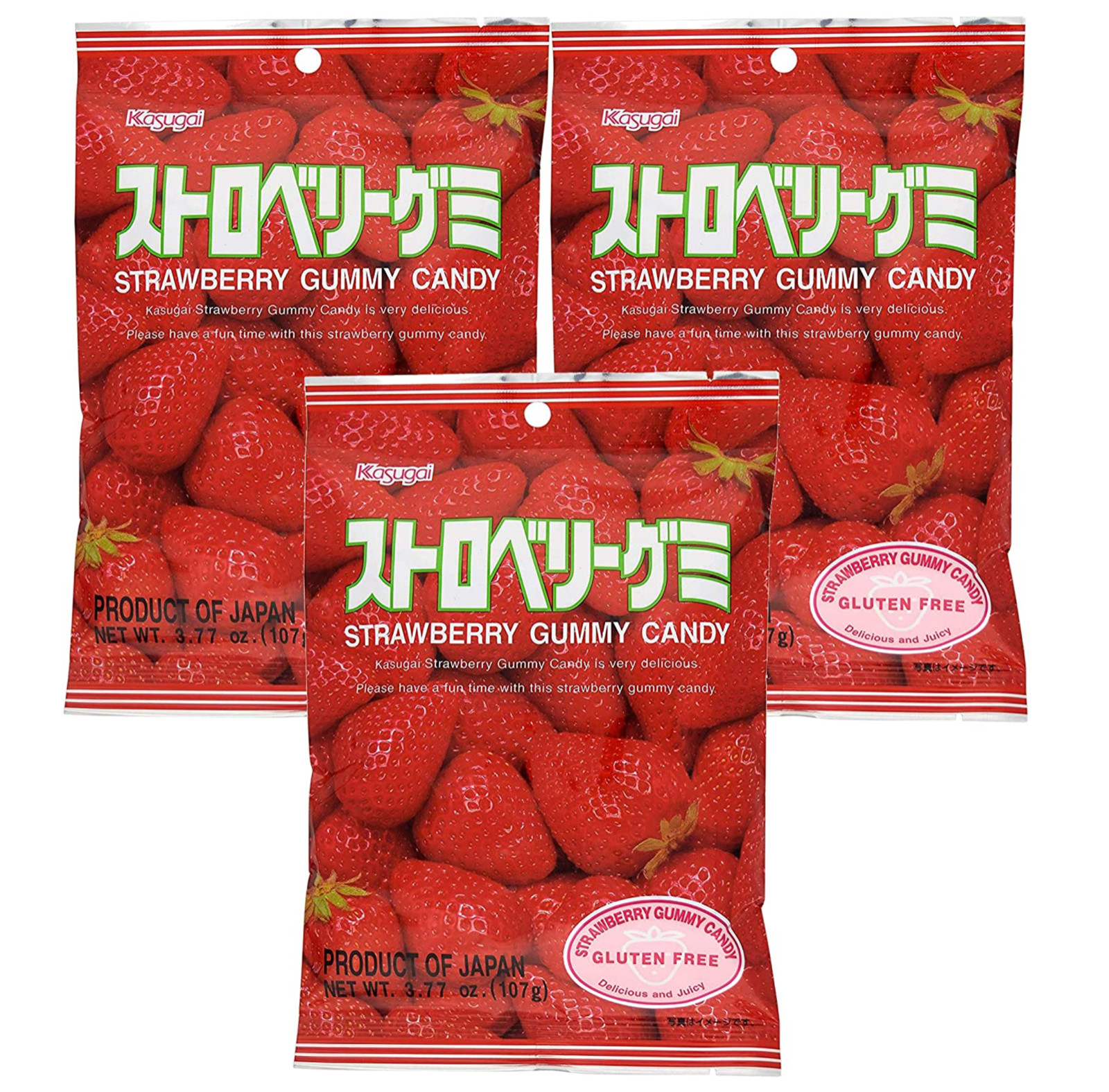 Japanese Kasugai Strawberry Gummy (3) bags 3.77 oz each – Free Shipping !!!