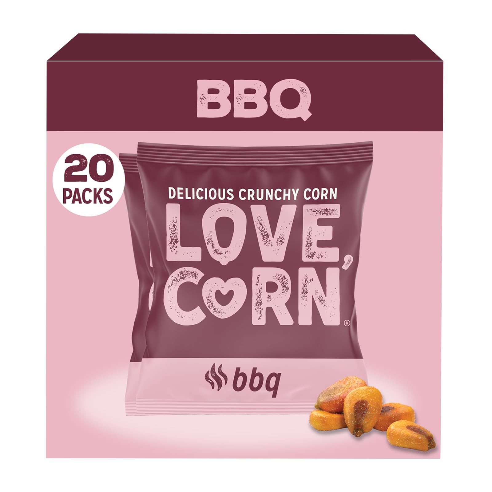 LOVE CORN BBQ | Delicious Crunchy Corn Snacks | .07oz 0.7 Ounce (Pack of 20)
