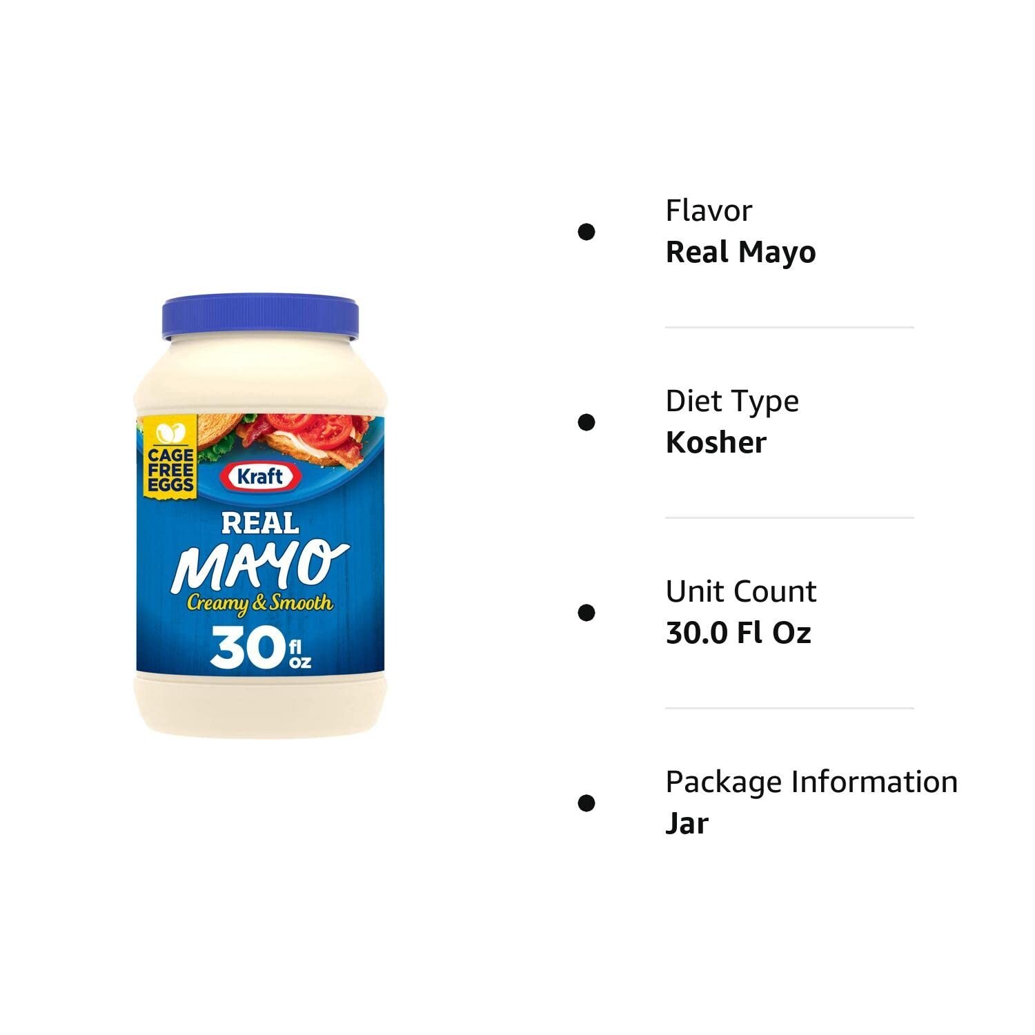 Kraft Real Mayo Creamy Smooth Mayonnaise – Classic Spreadable Condiment,30 fl oz