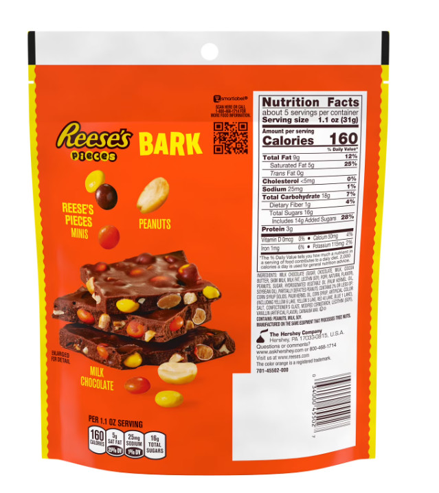 Reese’s Pieces Milk Chocolate Candy with Peanuts Bark Bag, 6 oz