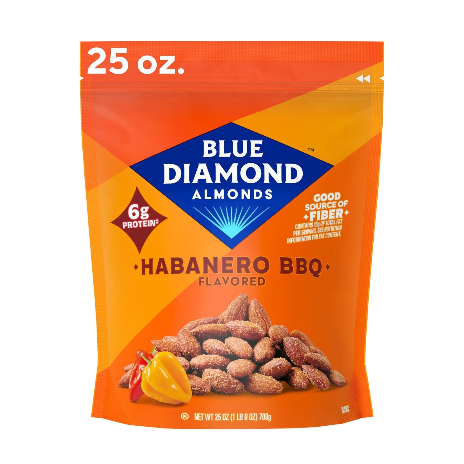 Blue Diamond Almonds Habanero BBQ Flavored Snack Nuts, 25 Oz Resealable Bag (Pac