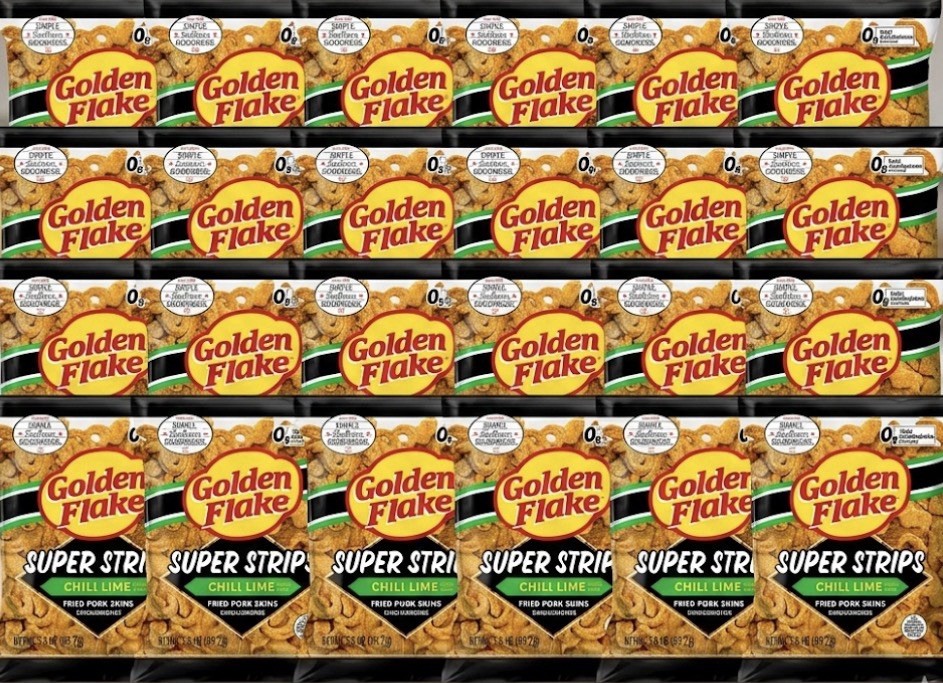 24 BAGS! Golden Flake Pork Skins Super Strips Chili Lime, 3.5 oz, FREE SHIP
