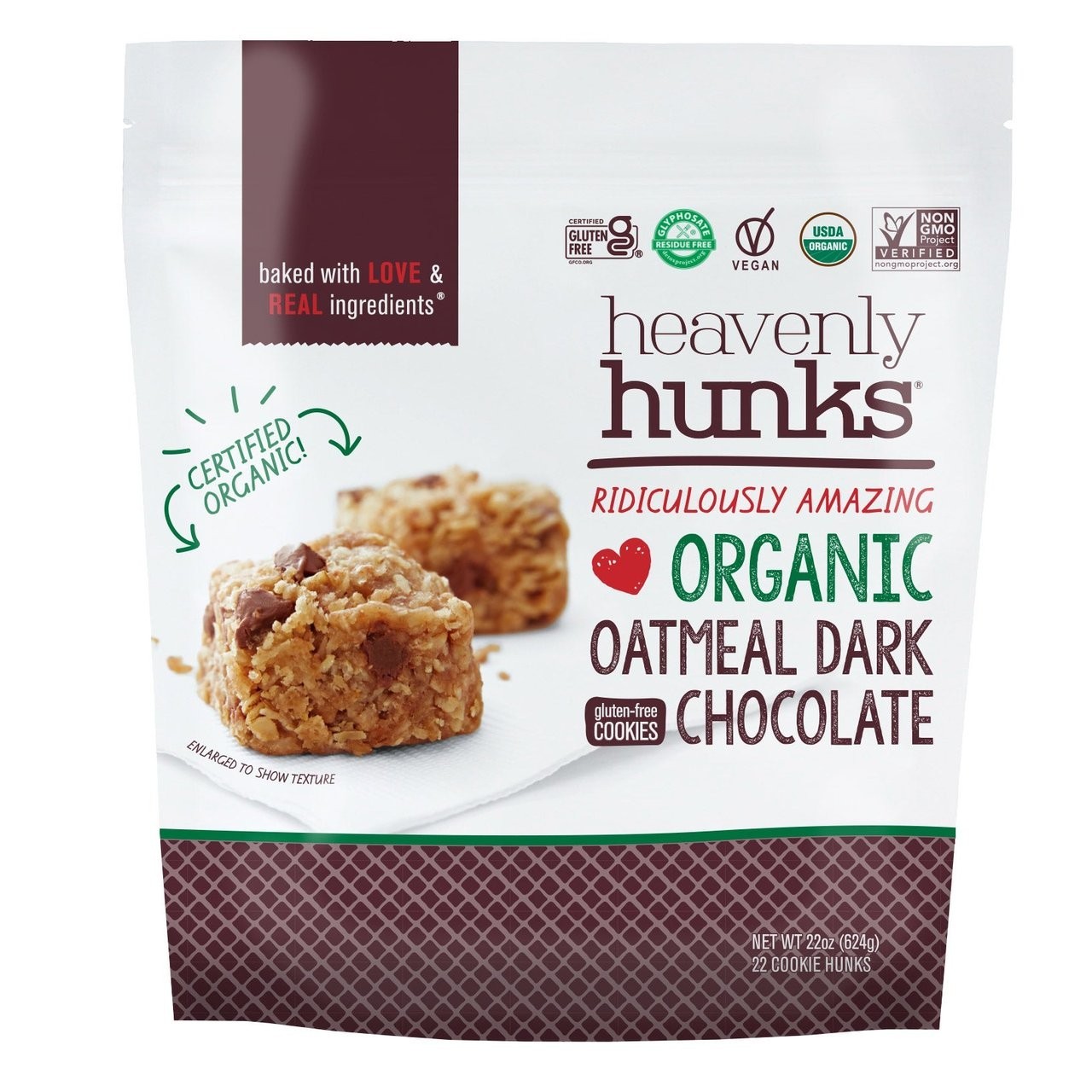 Heavenly Hunks Organic Oatmeal Dark Chocolate Cookies 22 Oz EXP 07/2027