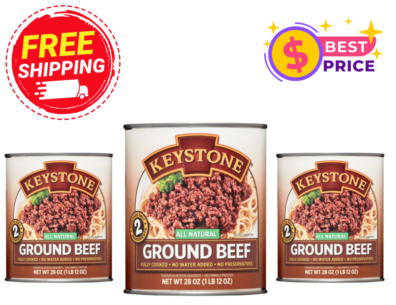 Free Shipping Keystone All Natural Ground Beef, 28 oz Can 3 cans