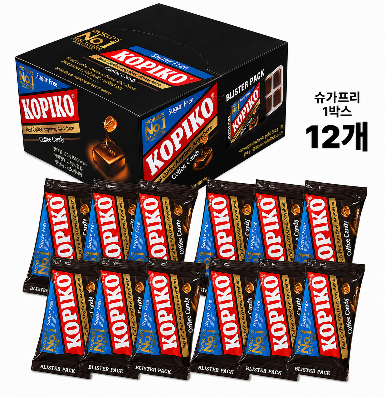 KOPIKO Sugar Free Coffee Candy Blister Pack 32g x 12 Packs Authentic K-Food