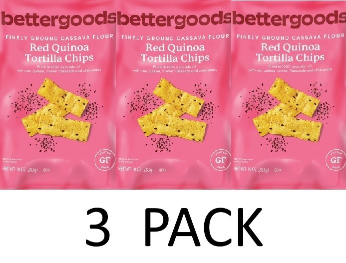 Bettergoods Finely Ground Cassava Flour Red Quinoa Tortilla Chips 10 oz – 3 PACK