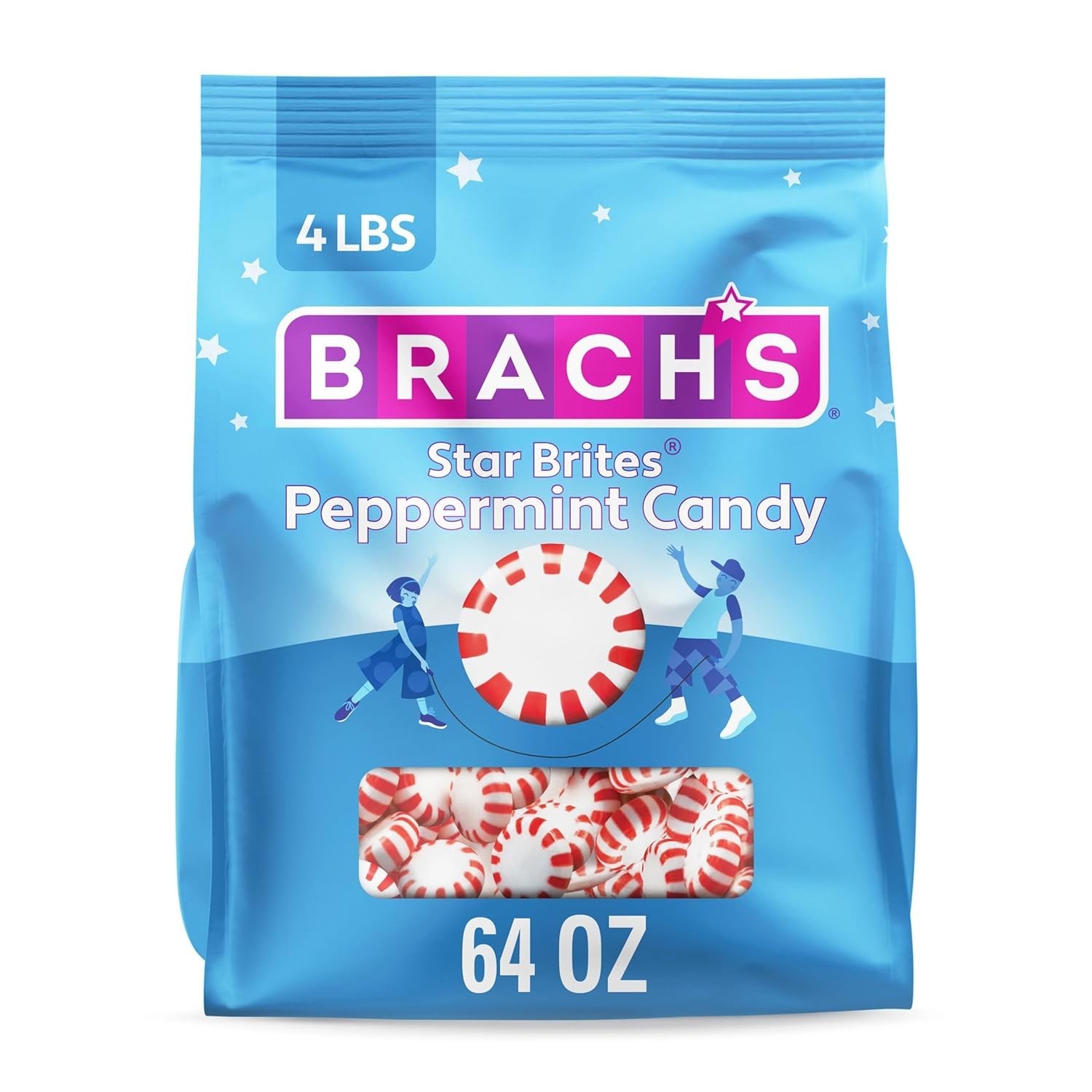Brach’s Star Brites, Peppermint, Individually Wrapped, 4 Pounds, Red,White