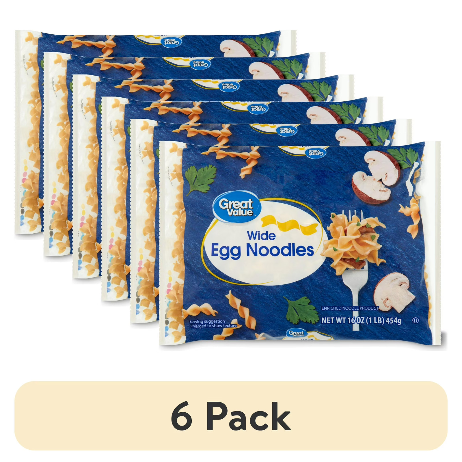 Great Value (6 Pack) Wide Egg noodles | 16 oz per Pack, quick-Cook…