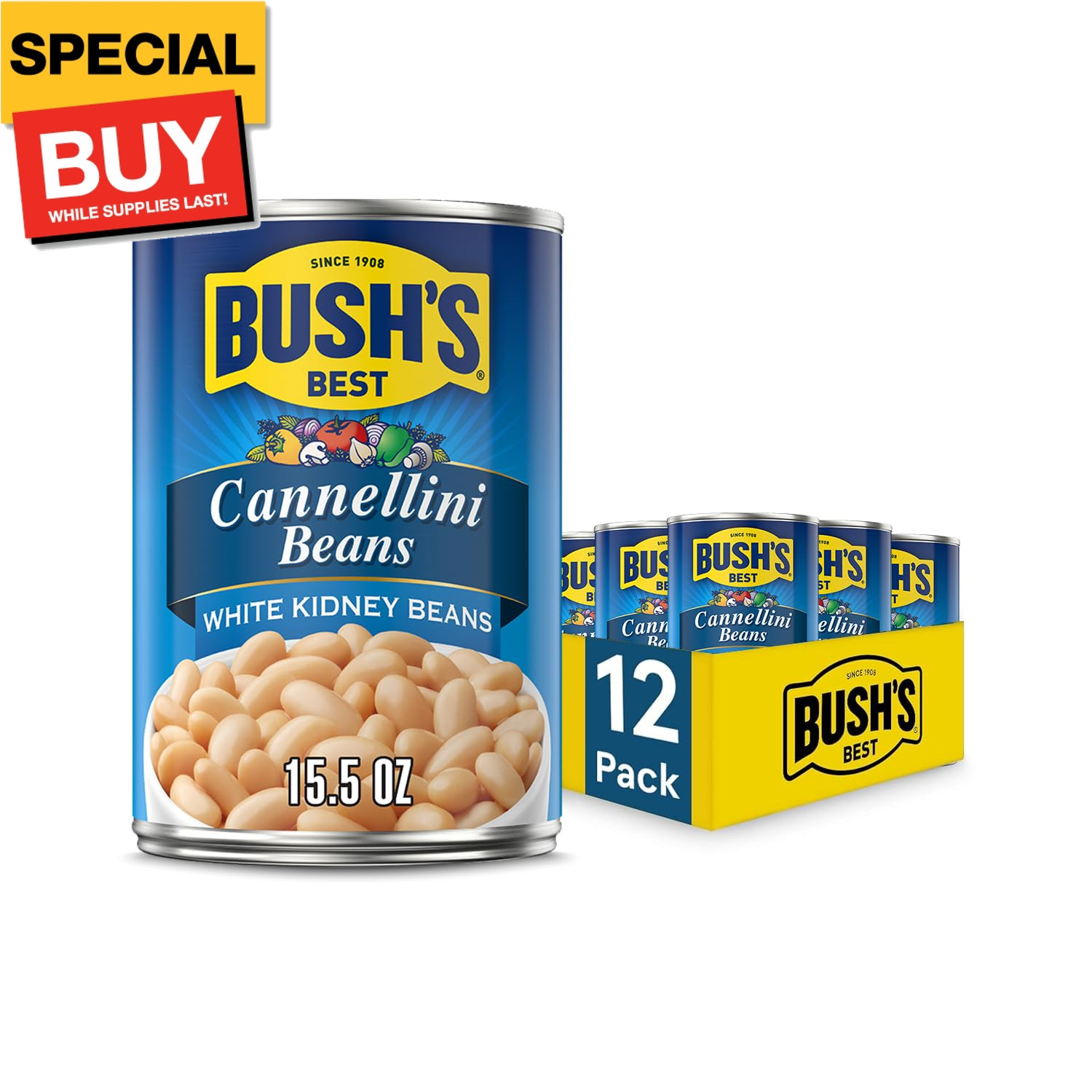 15.5 oz Canned Cannellini Beans, Source of Plant Based Protein and Fiber, Low Fa