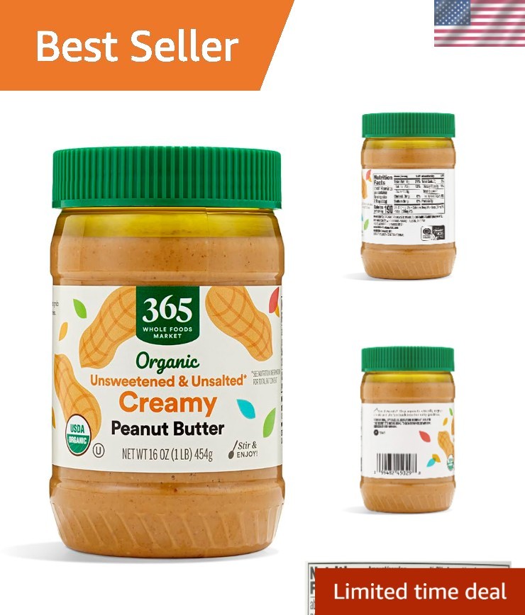 Healthy Organic Peanut Butter – No Sugar, No Salt, 16 Ounce – Stir to Enjoy