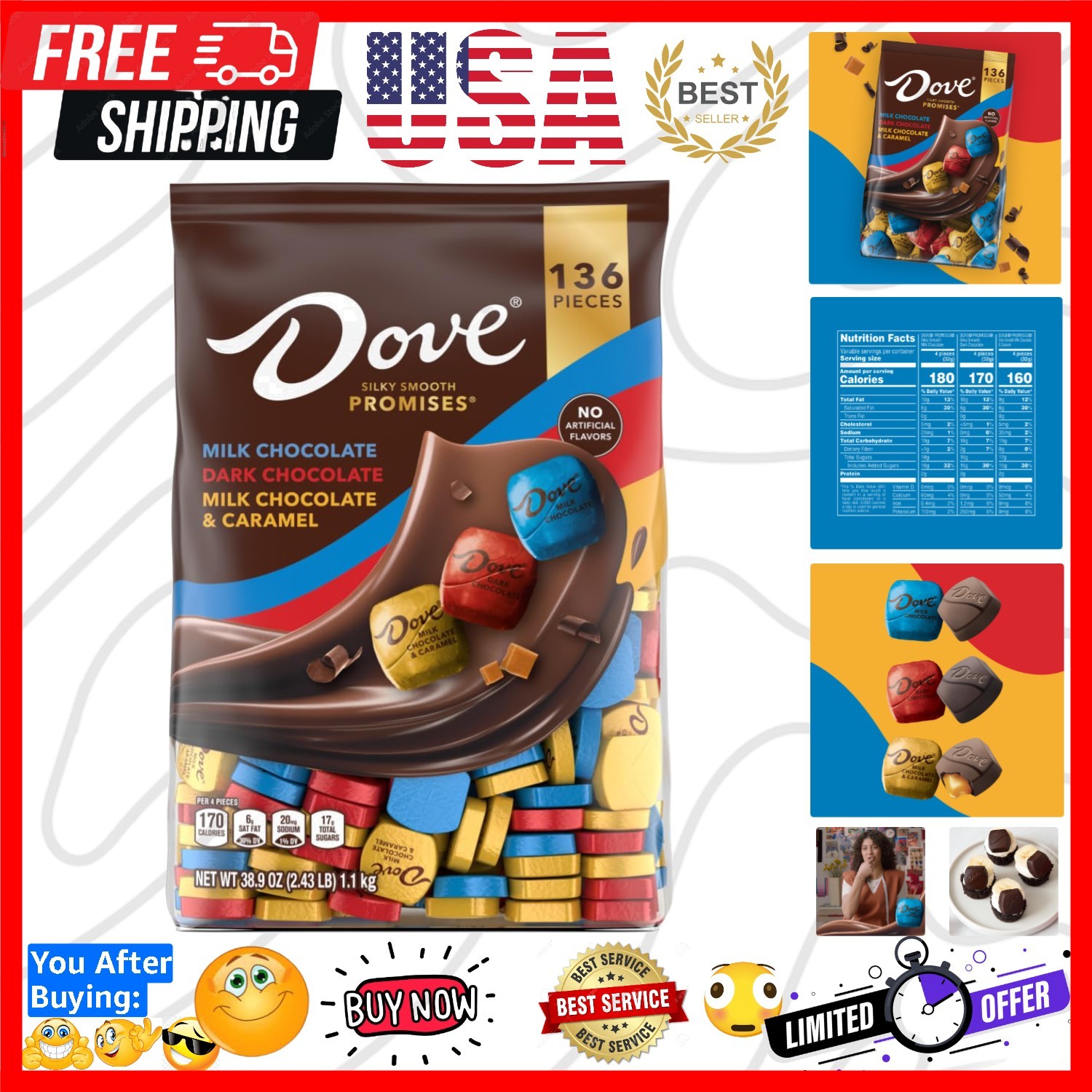 PROMISES Milk, Dark and Milk & Caramel Assorted Chocolate Candy, 136 Ct Bulk Bag