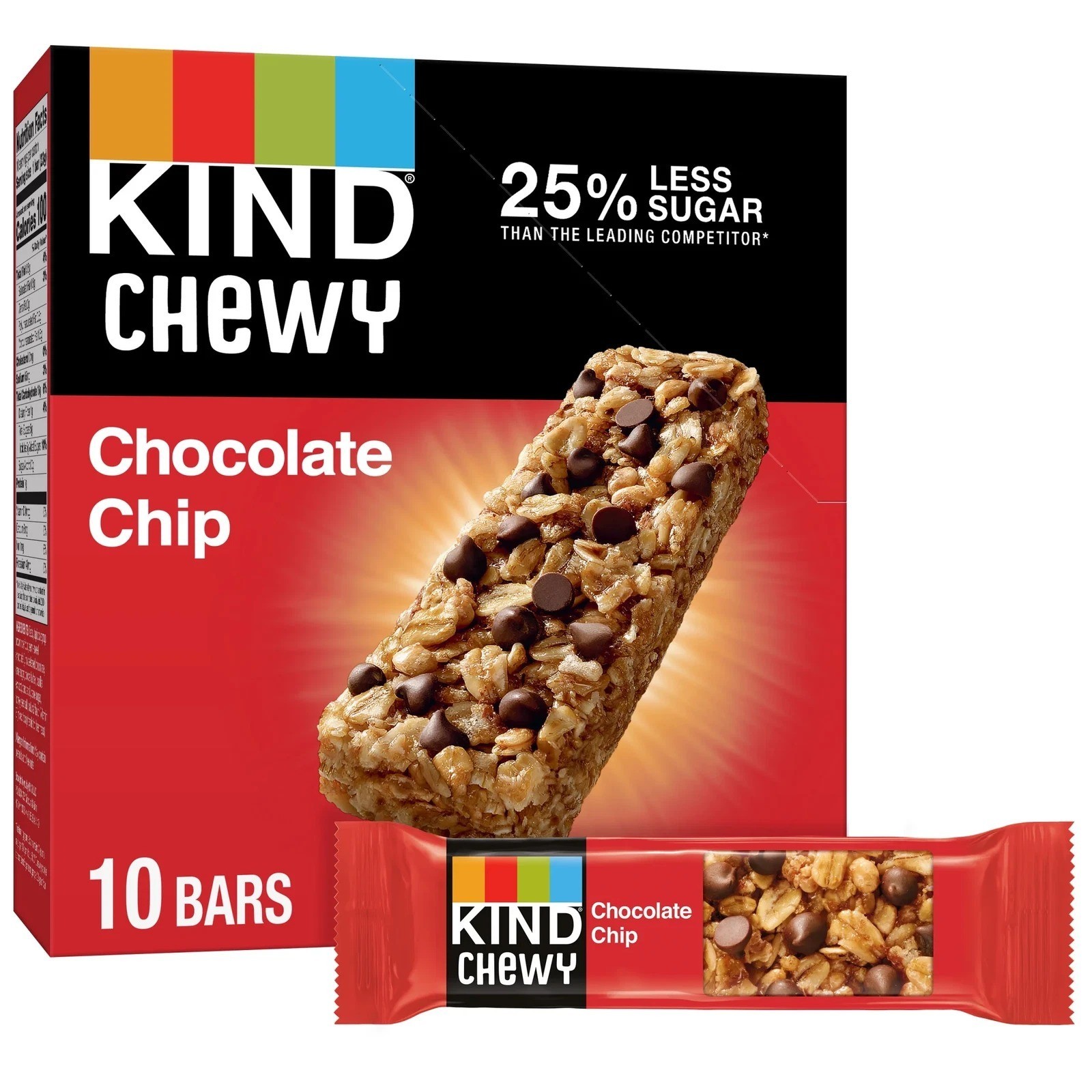 KIND Chewy Granola Bars, Chocolate Chip, Gluten Free, 8.1 Oz Box (10 Bars)