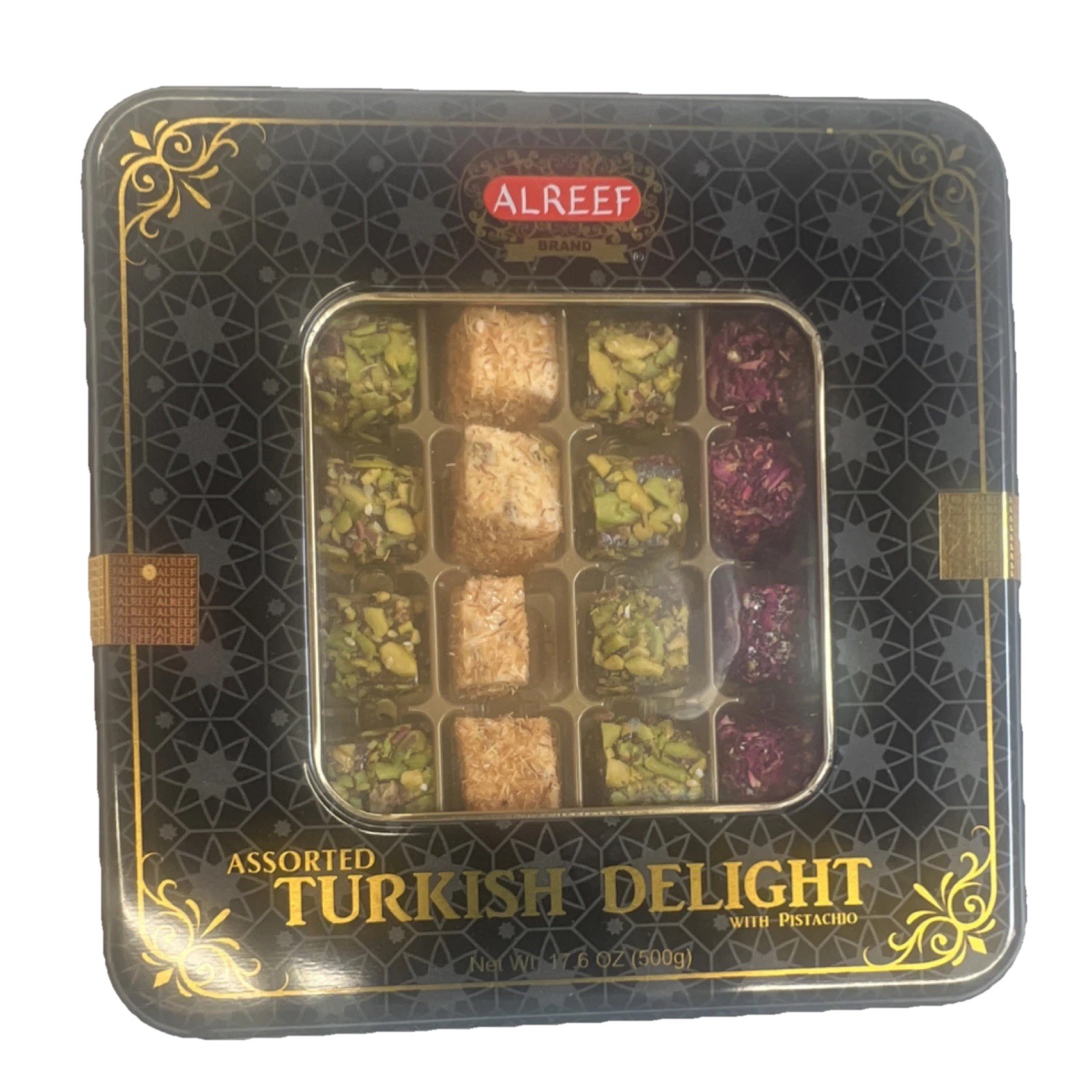 Alreef Assorted Turkish Delight Pistachio Rose Sesame Coconut 500g Box