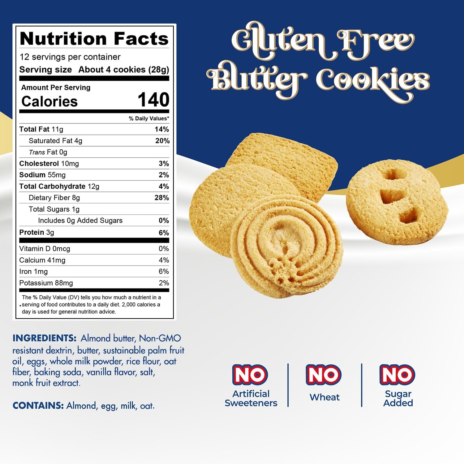 Sugar Free Butter Cookies Danish Shortbread Tin Gluten Free Keto Gift 12oz
