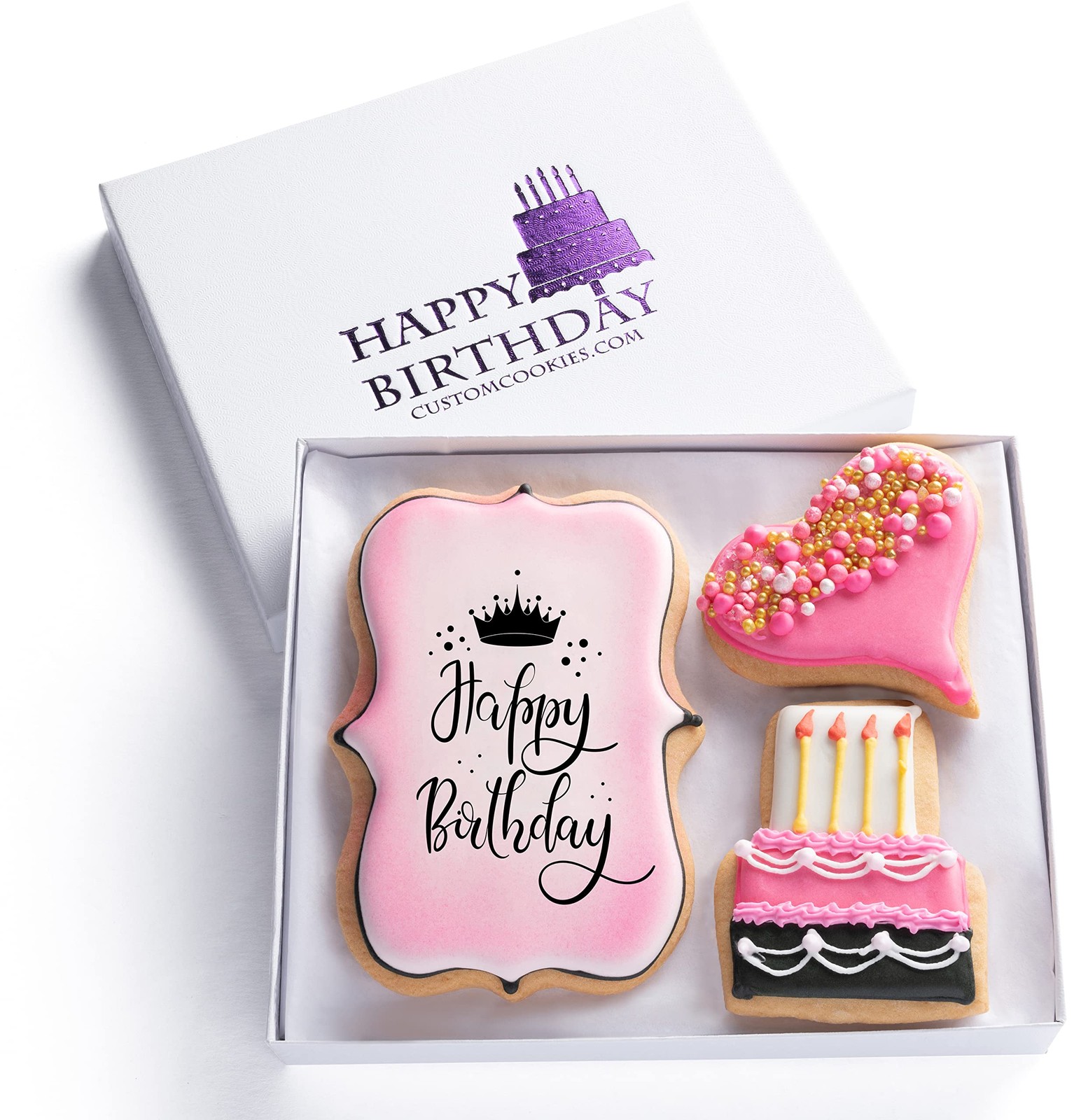 Happy Birthday Gift Basket Custom Sugar Cookies in Box Hand Decor Treats