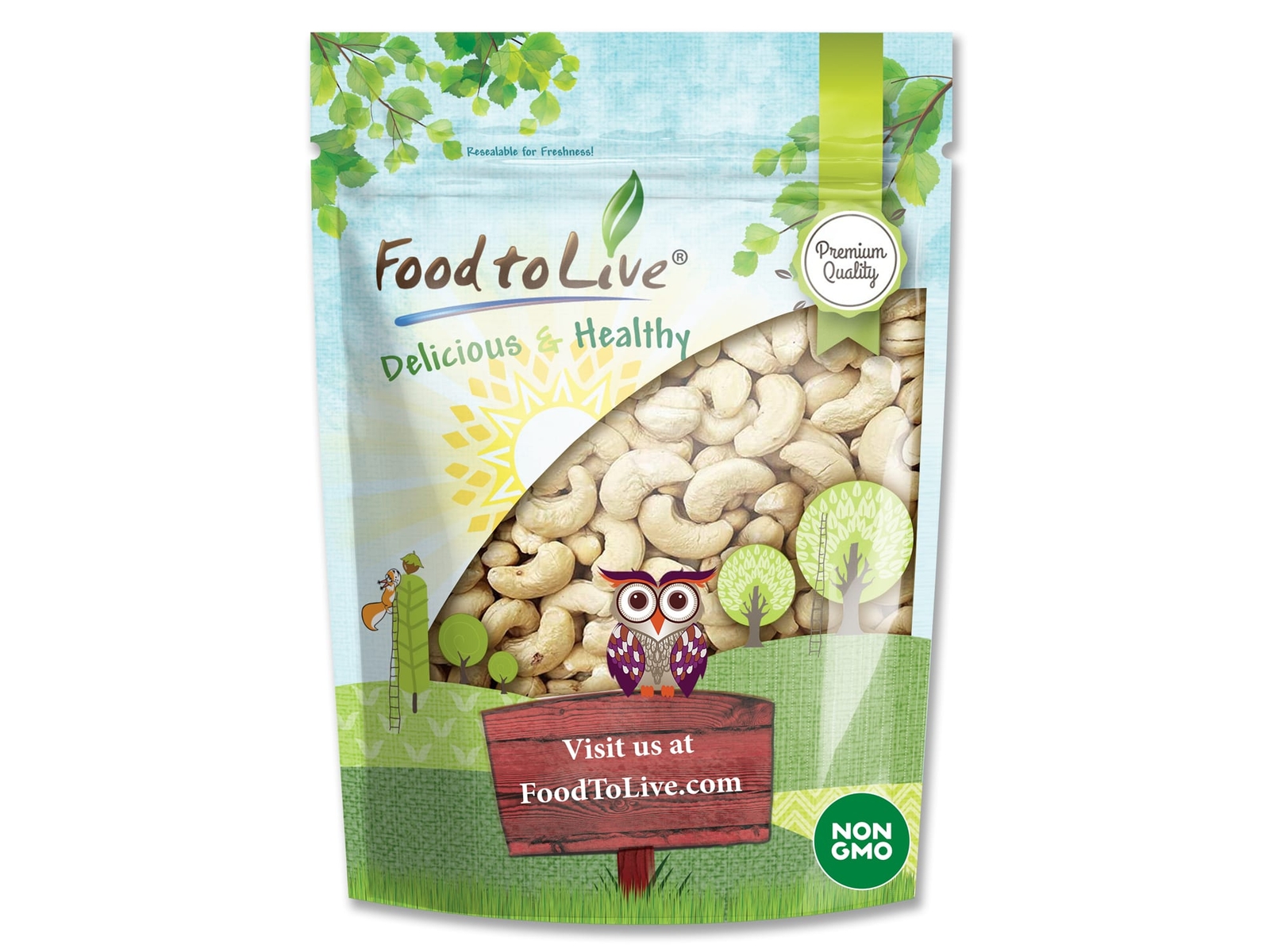 Whole Large Cashews W240, Non-GMO Verified – Kosher, Raw – by Food To Live