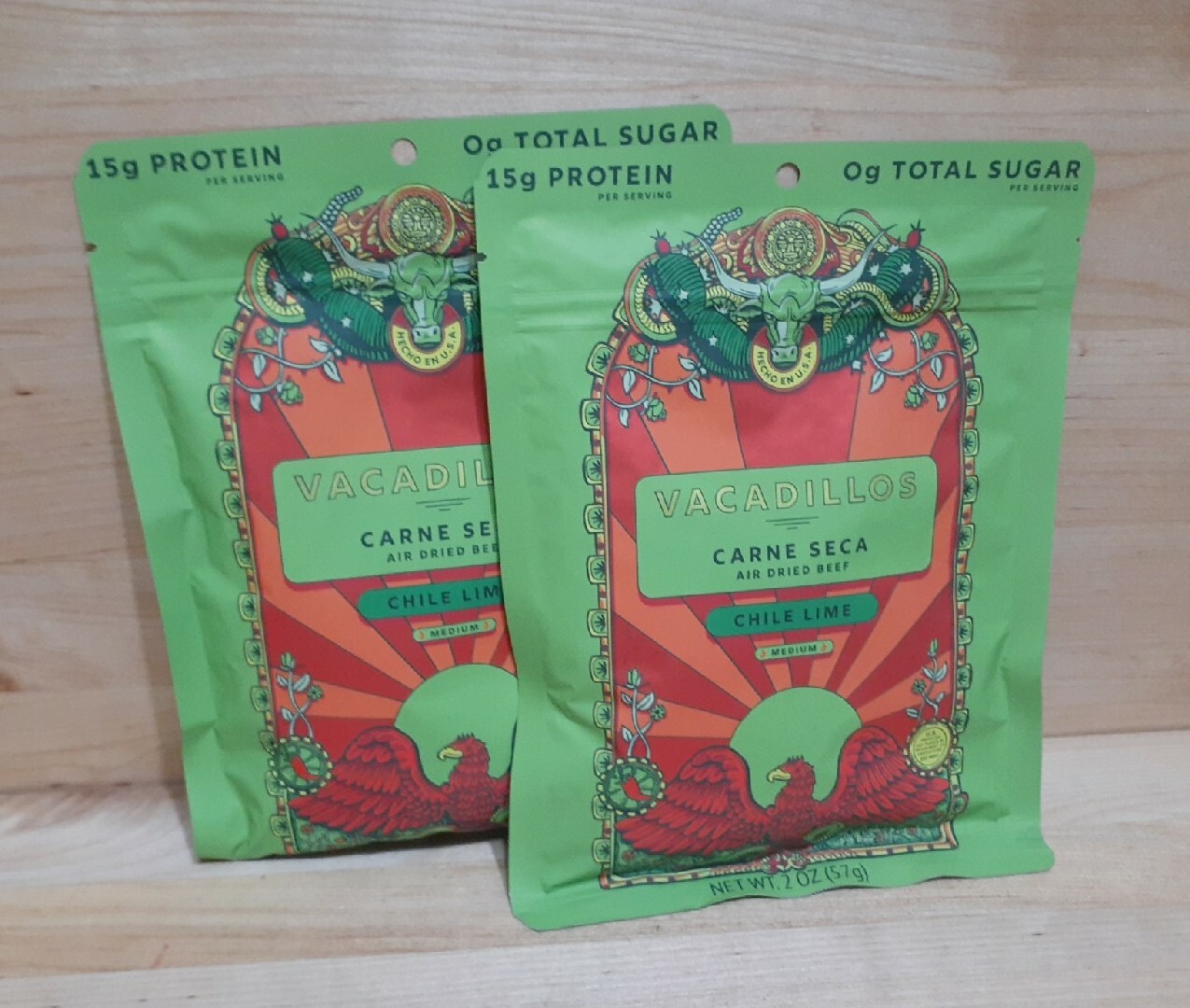 2 Pack VACADILLOS air dried Beef Jerky Carne Seca Chili Lime Gluten Free Protein