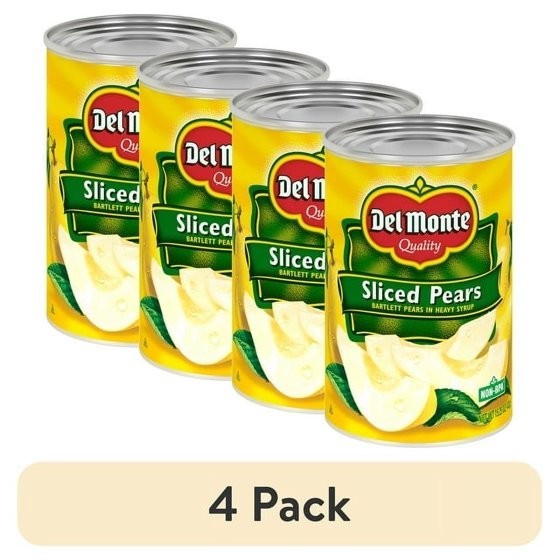 (4 pack) Del Monte Sliced Bartlett Pears in Heavy Syrup, Canned Fruit, 15.25 oz