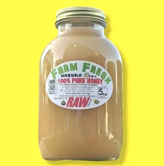 RAW HONEY CLOVER 5 LBS / 2268g 100% PURE UNFILTERED In Glass AN EBAY FAVORITE