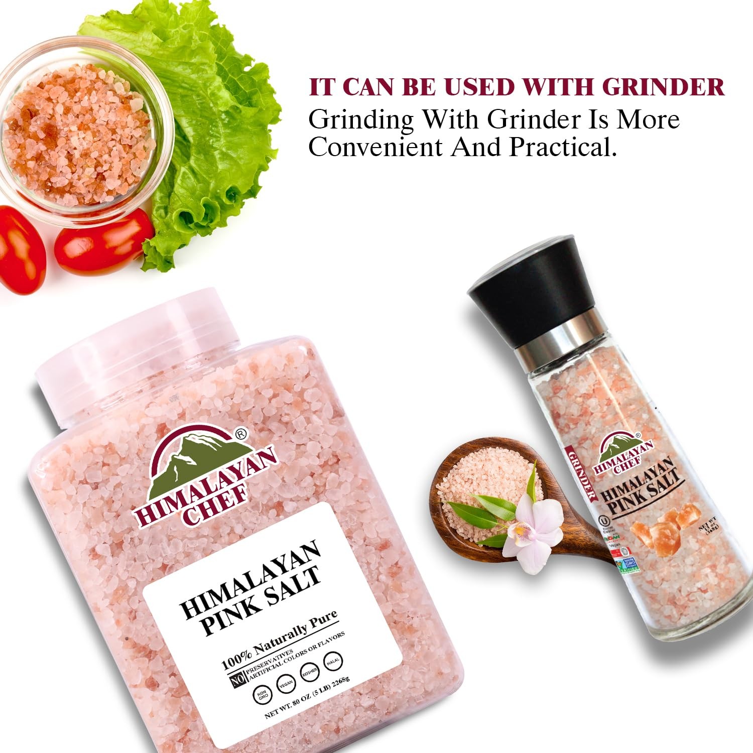 Himalayan Chef Pink Himalayan Salt Coarse Grain, 5 lbs Plastic Jar – Pure, Na…
