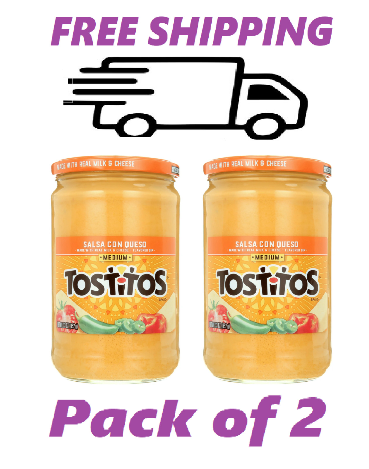 Tostitos Medium Salsa Con Queso, 23 oz Jar – 2 Pack