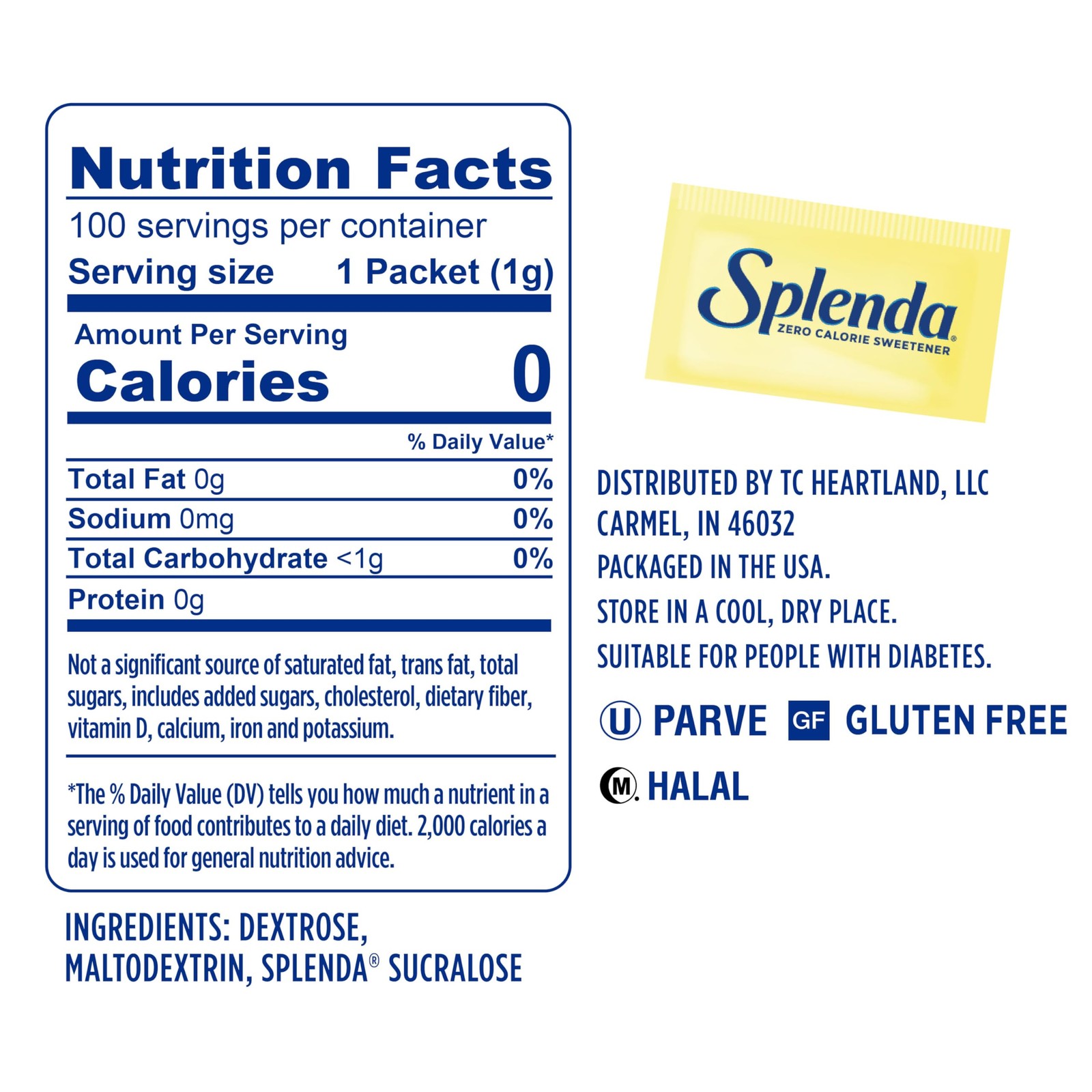 SPLENDA Zero Calorie Sweetener, 100 Count 3.5 Ounce (Pack of 1), Coffee
