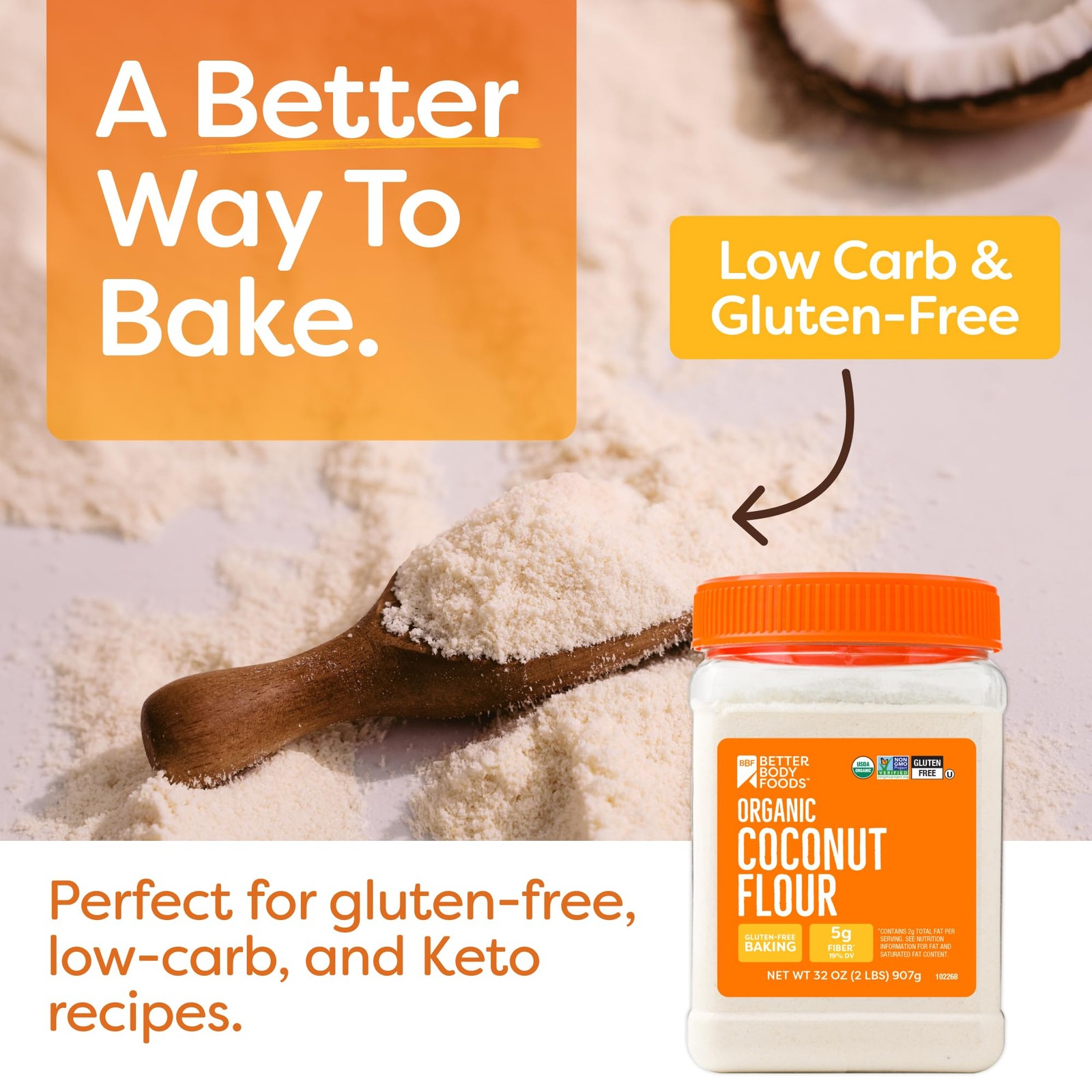 BetterBody Foods Organic Coconut 36 Ounce (Pack of 1), Flour 2.25lb