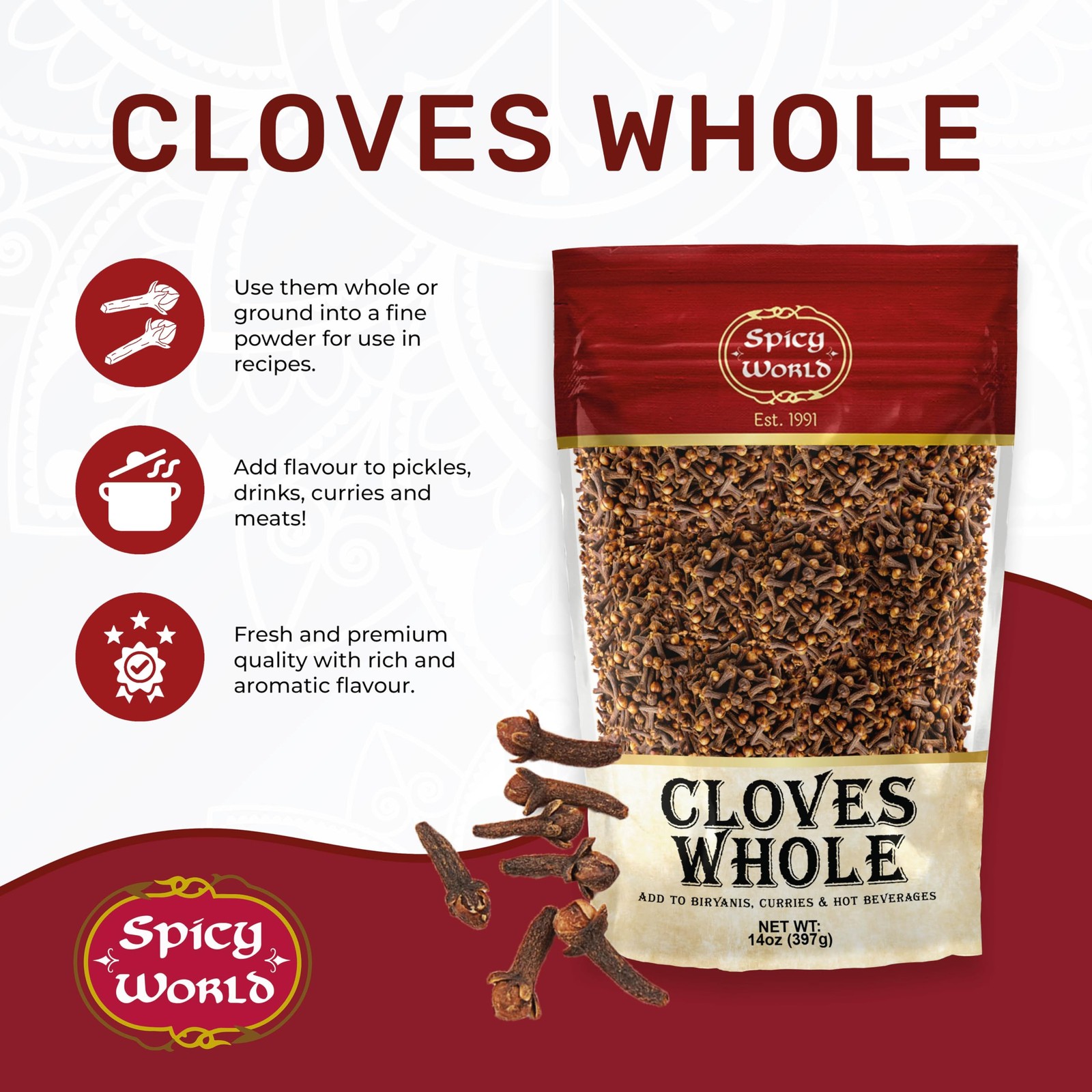 Cloves Whole Bulk 14 Oz Bag – Pure, Non-GMO, Premium 14 Ounce (Pack of 1)