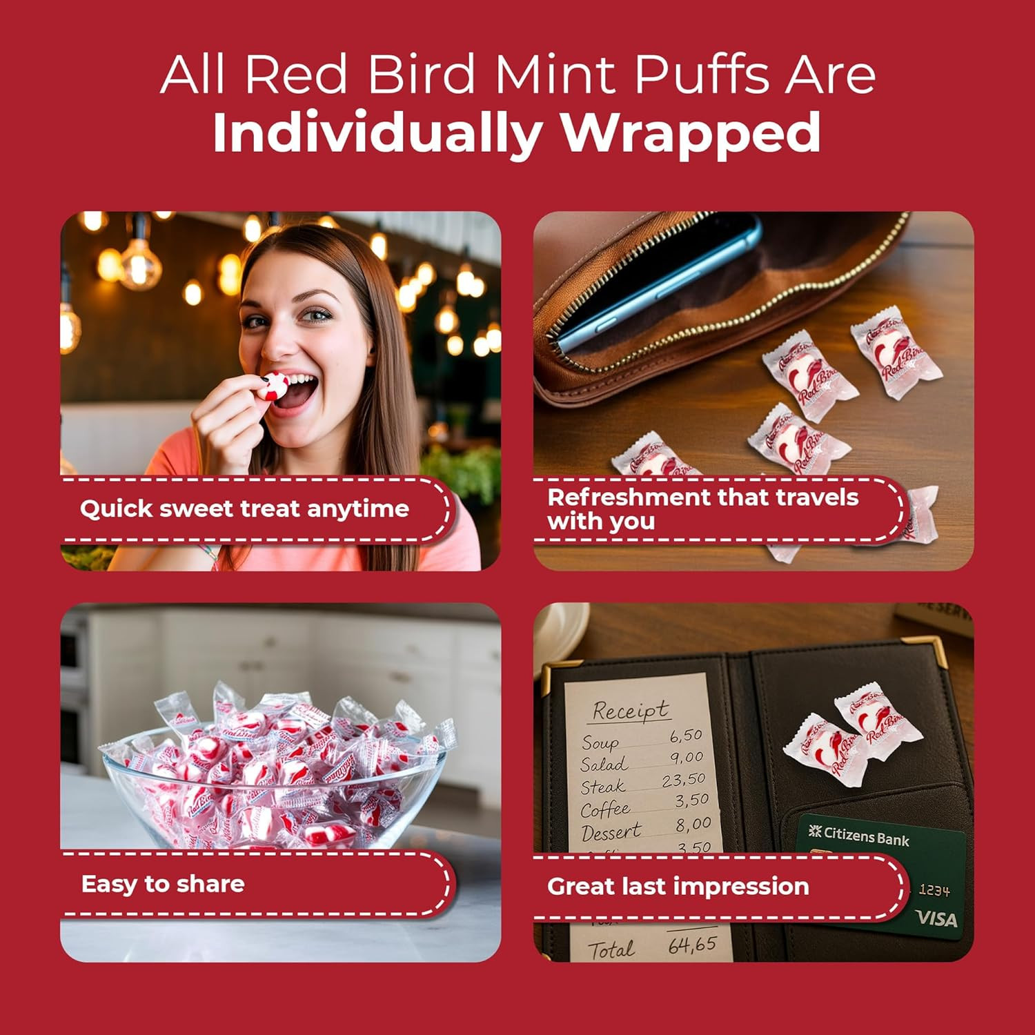 Soft Peppermint Candy Mints, Bulk Candy Individually Wrapped, Branded Wrapper, 1