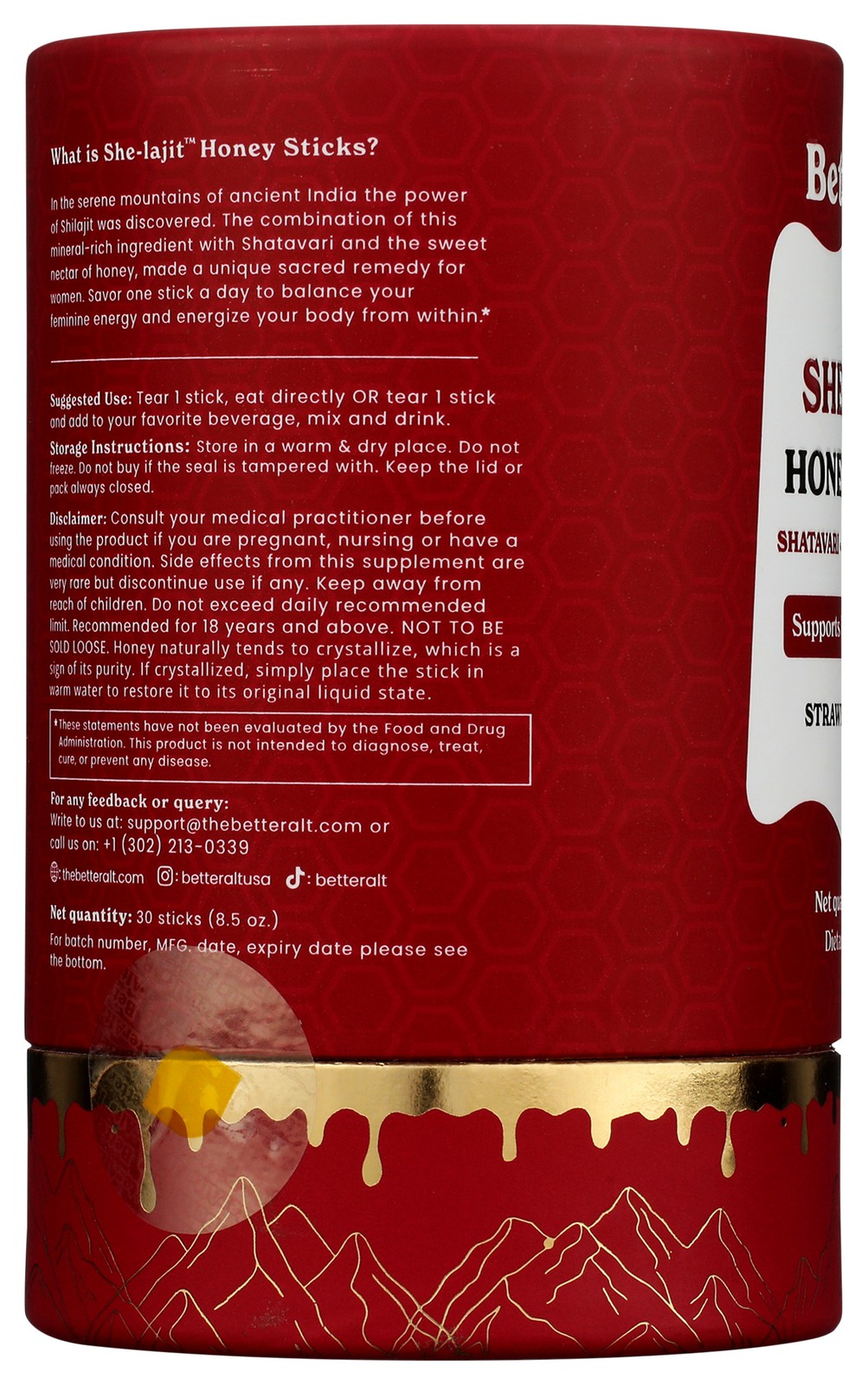 Betteralt Strawberry She Lajit Honey Sticks Dietary Supplement 30 Count 1 Pack