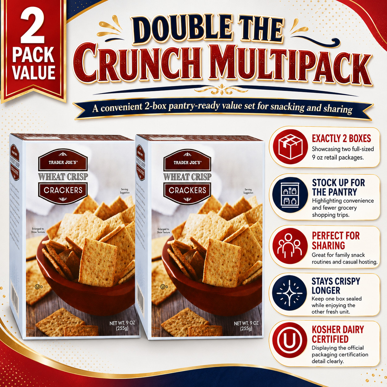 2 Pack Trader Joe’s Wheat Crisp Crackers 9 oz