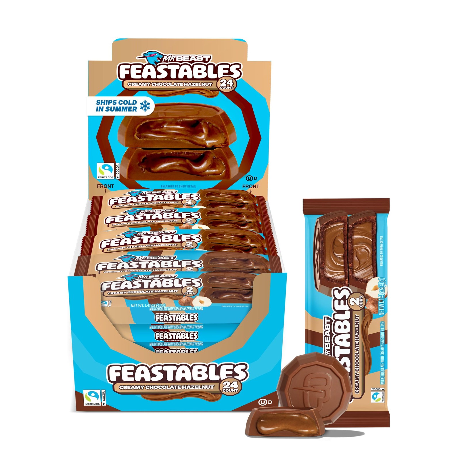 MrBeast Feastables Hazelnut Cups, 24 Count, Milk Chocolate with Creamy Hazelnut