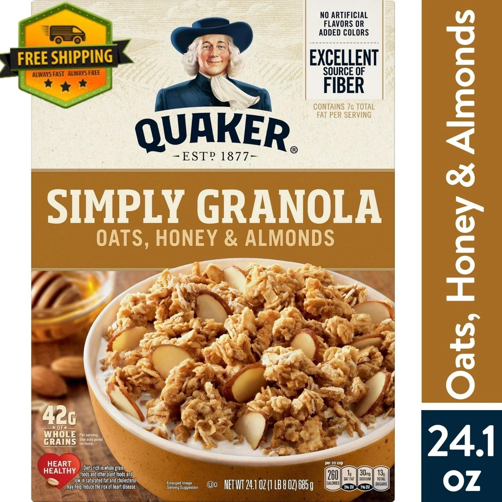 Quaker Simply Granola Cereal Oats Honey Almonds 24.1 oz Ready to Eat…