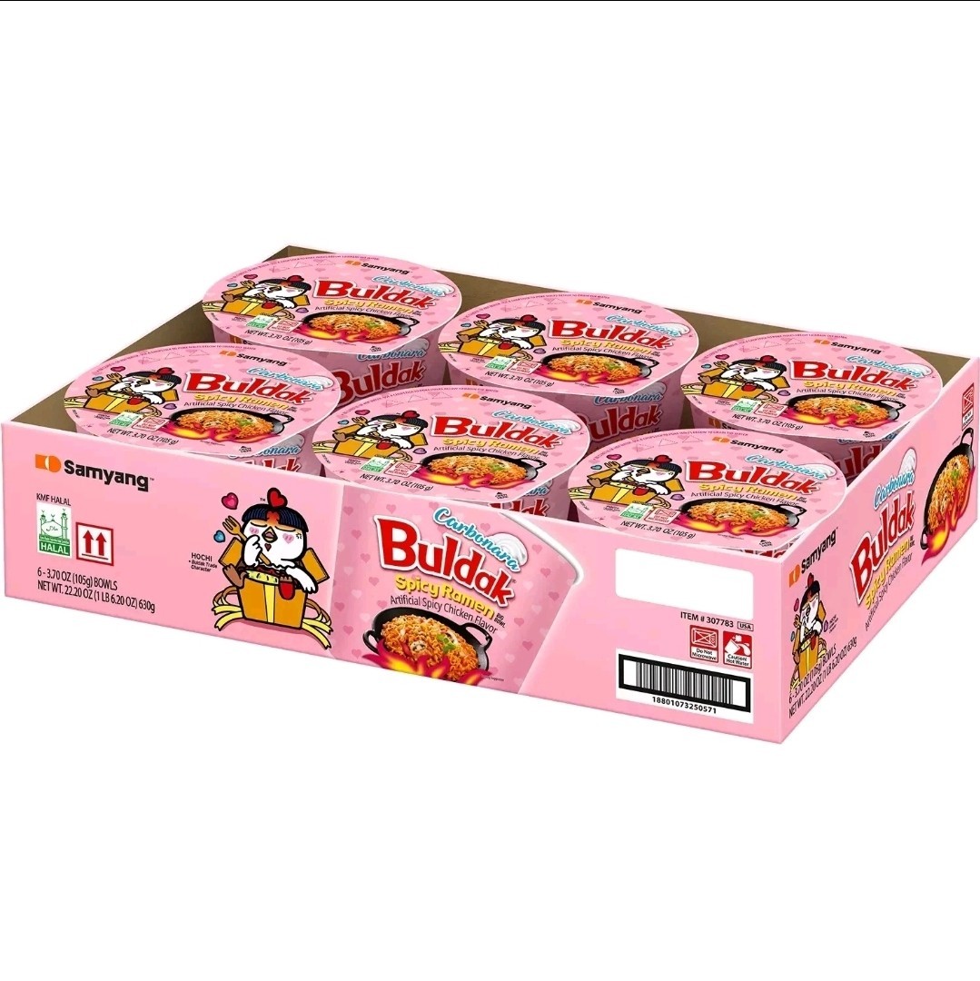 Samyang Buldak Carbonara Spicy Chicken Ramen Big Bowl 105g, Halal, 6 Pack