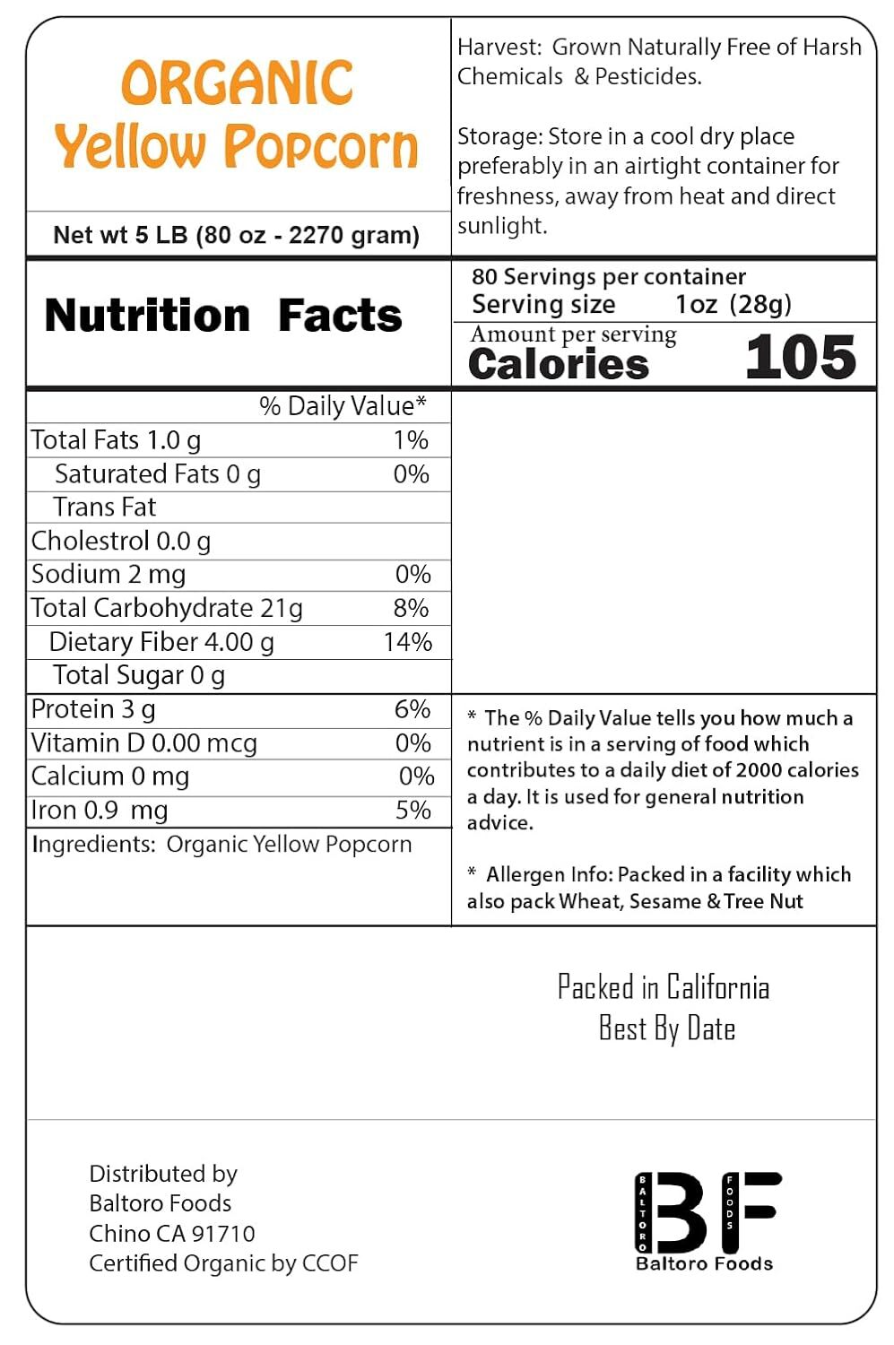 Organic Popcorn Kernels unpopped Non-GMO, Vegan Bulk Raw