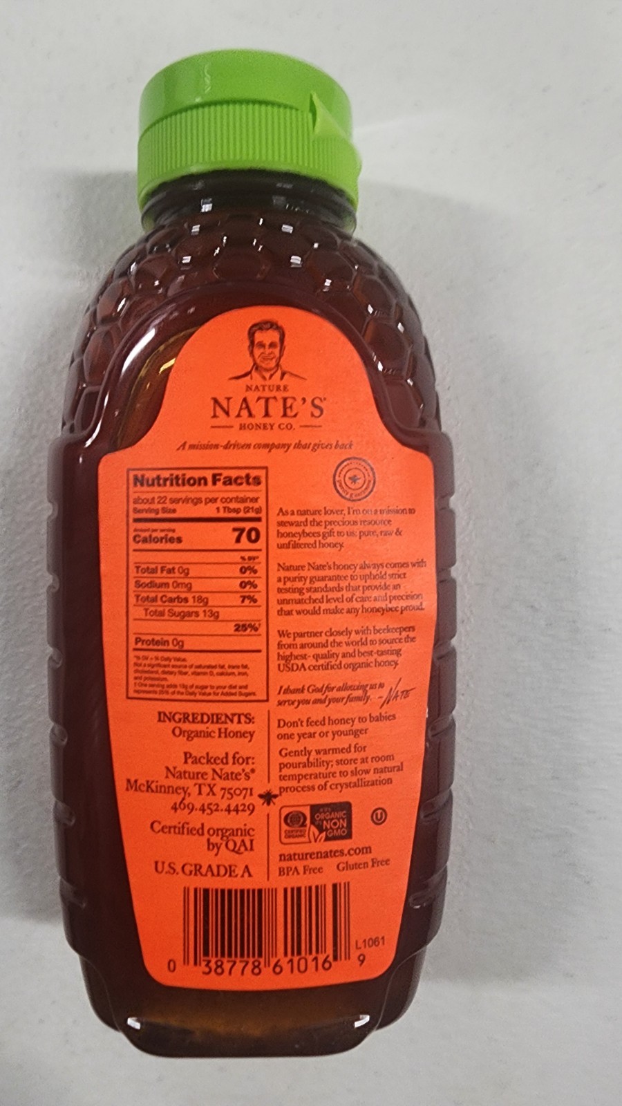 Nature Nate’s Organic Honey 16oz Squeeze Bottle – Raw & Unfiltered 08/12/26