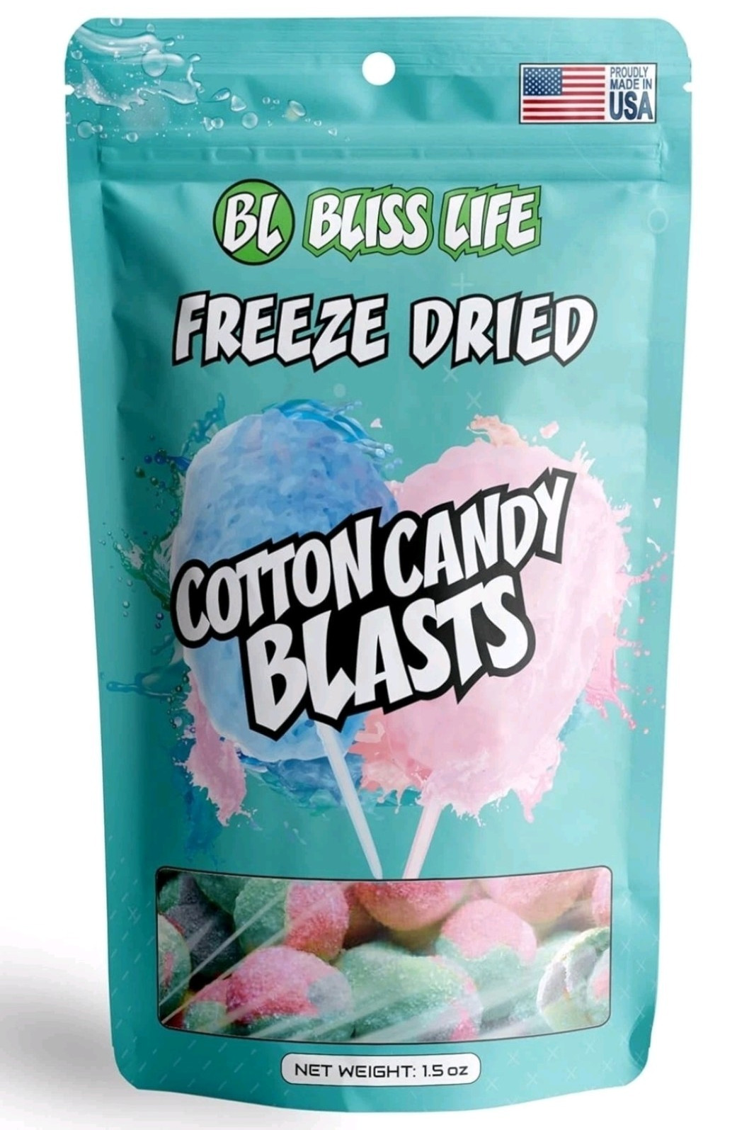 Bliss Life Cotton Candy Blasts Freeze Dried Candy, Cotton Candy Flavor 1.5 oz