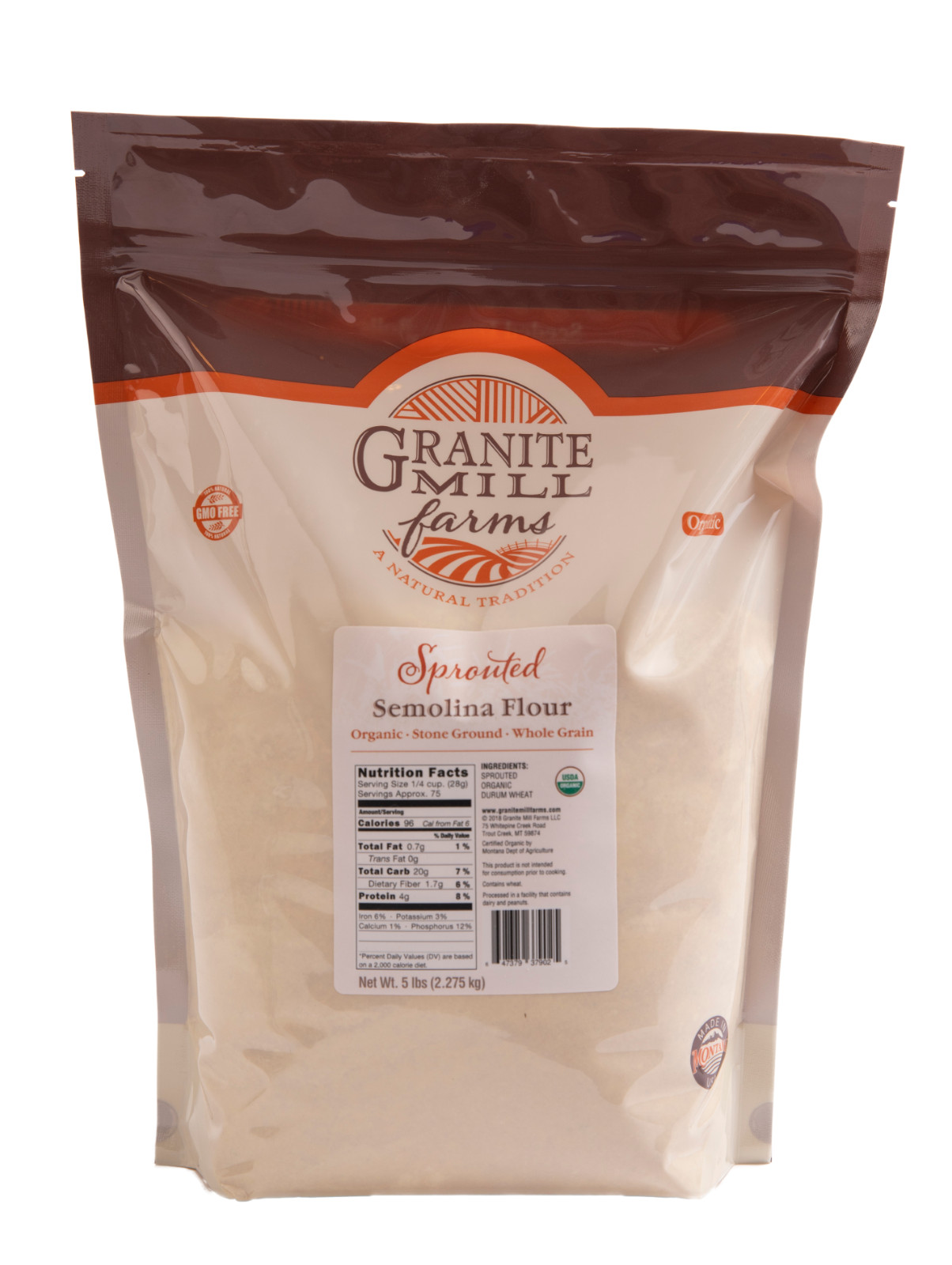 Stone Ground Sprouted Organic Semolina Flour, 5 lb