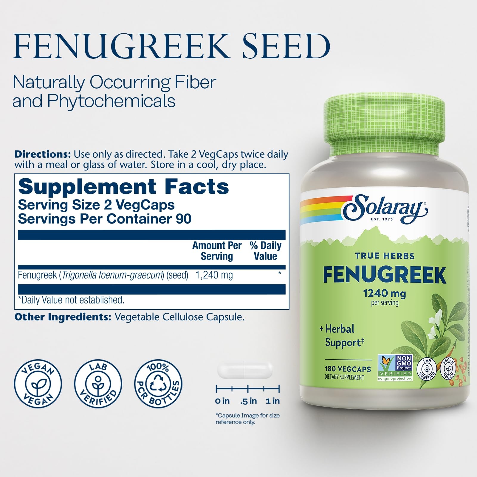 SOLARAY Fenugreek Seed Supplement for Men & 180 Count (Pack of 1), No Color