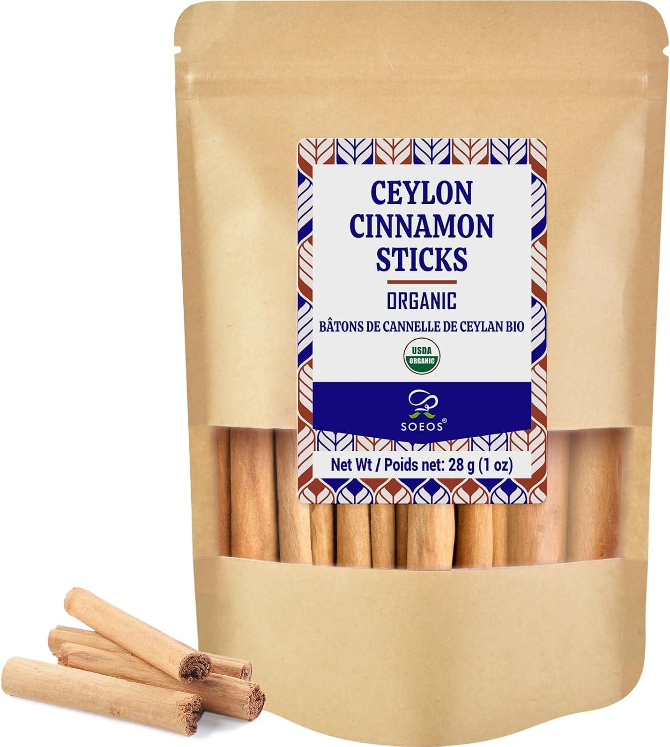 Organic Ceylon Cinnamon Sticks, 1Oz (28G) Pack of 1, True Ceylon Cinnamon, Premi