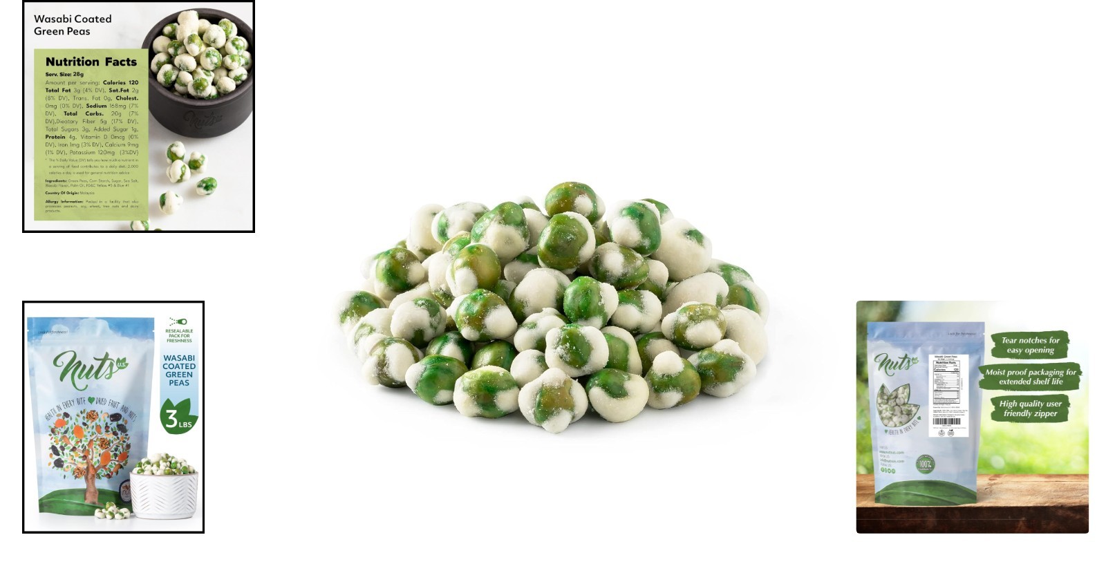 Delicious Wasabi Green Peas – 48oz Crunchy Snack in Resealable Bag