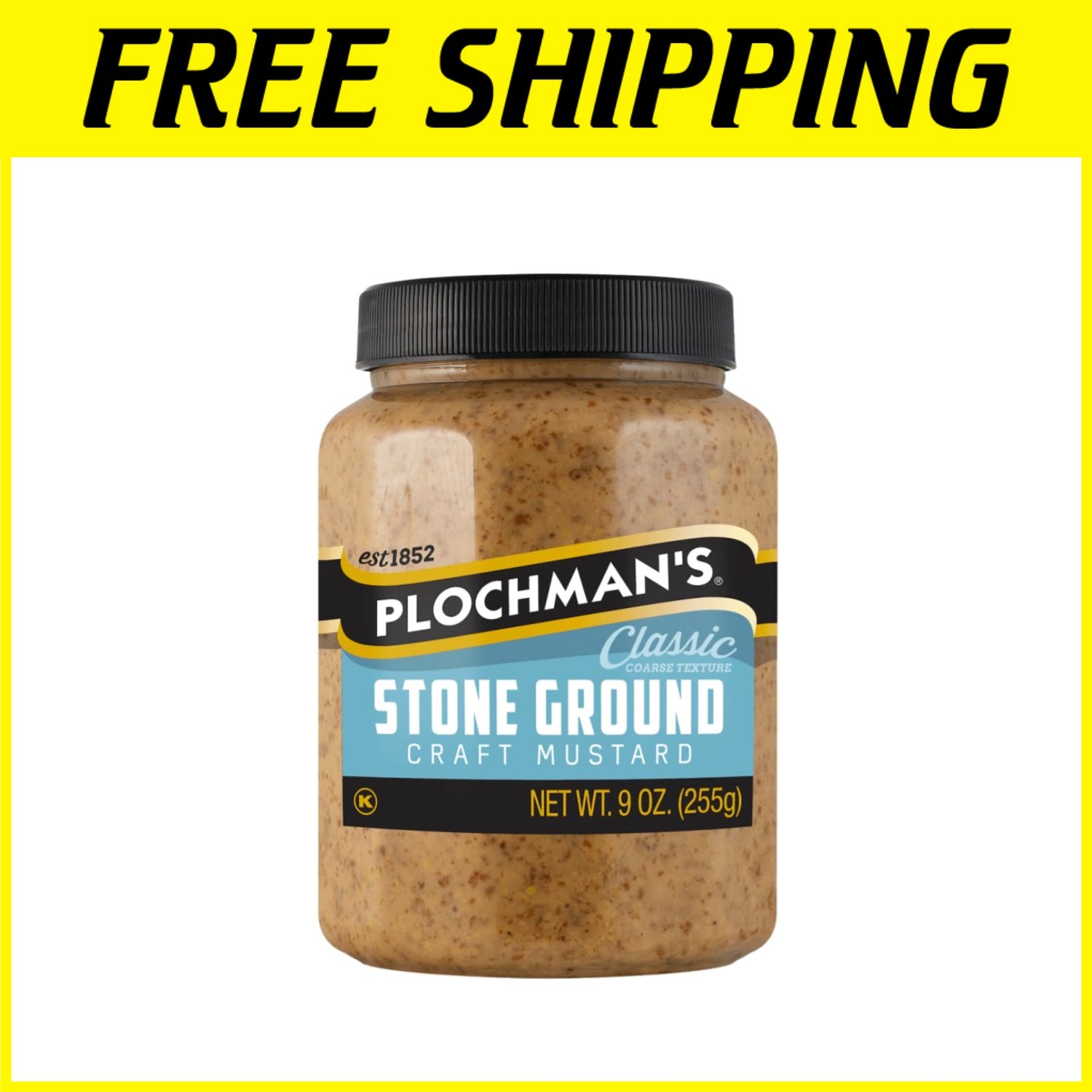 Natural Stone Ground Coarse Grain Mustard – 9oz Jars, Pack of 12, Beige Brown