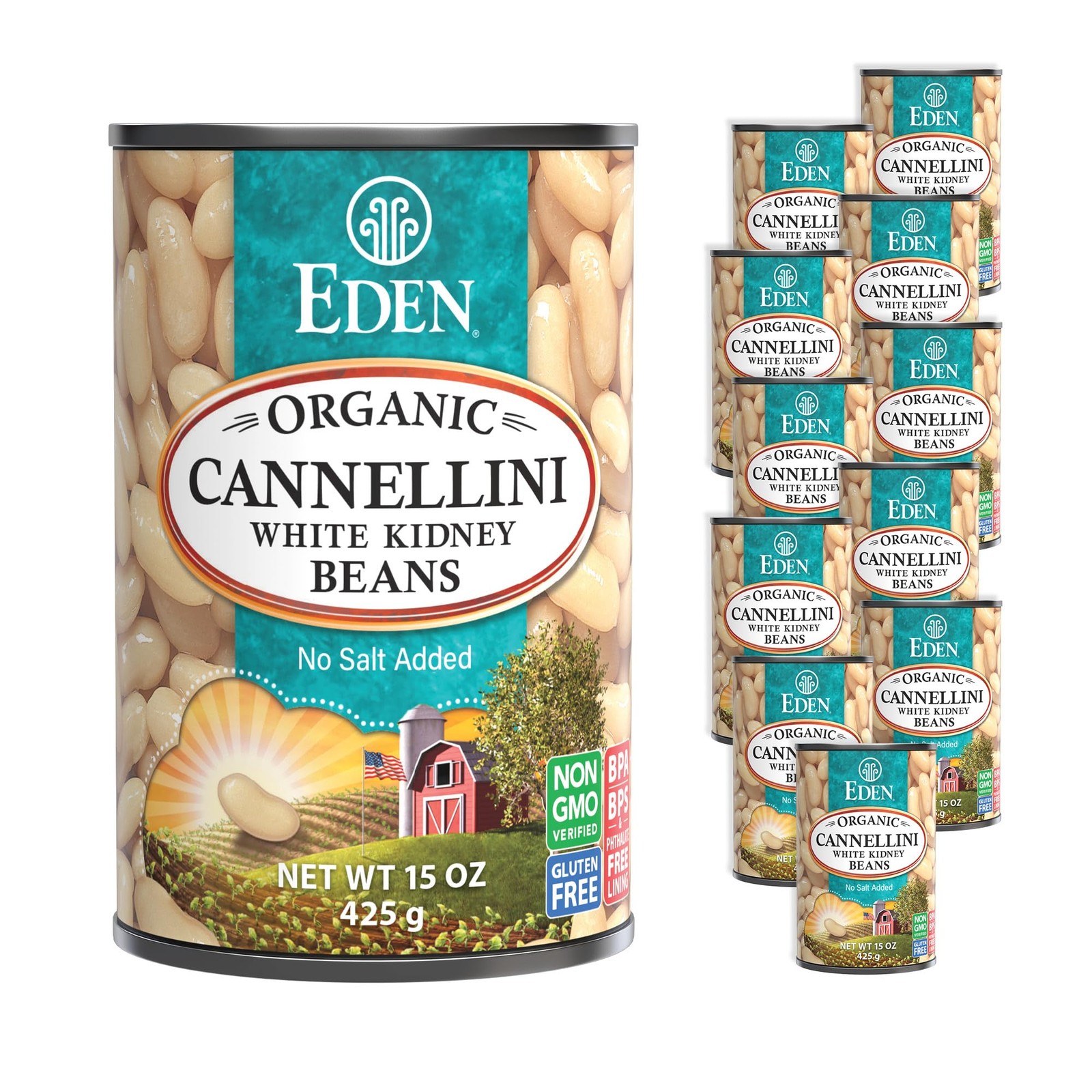 Eden Organic Cannellini White Kidney Beans, No Salt Added, 15-Ounce Cans (Pac…
