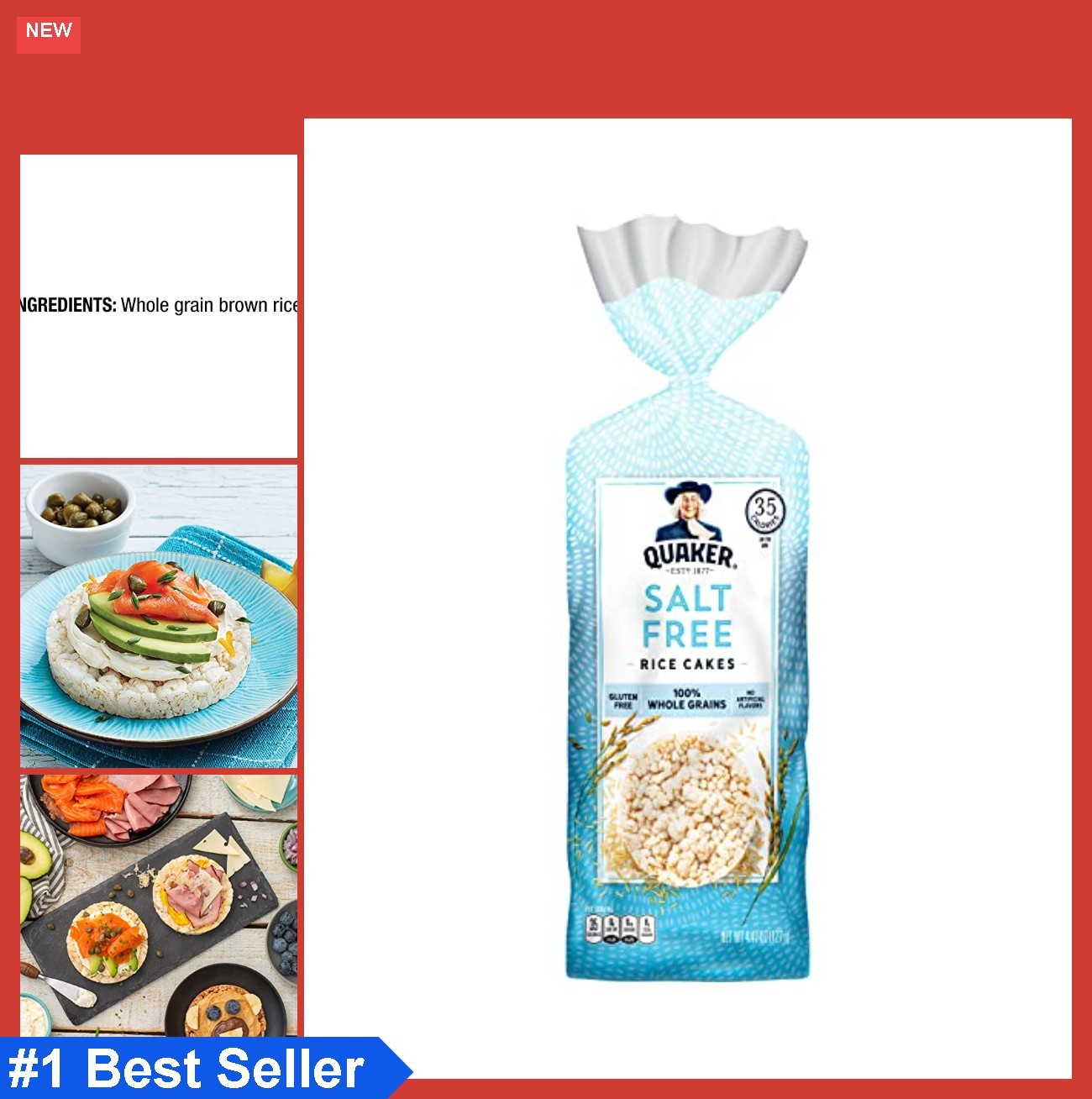 Rice Cakes Salt Free 4.5 Oz Bag Gluten Free 35 Calories Snack