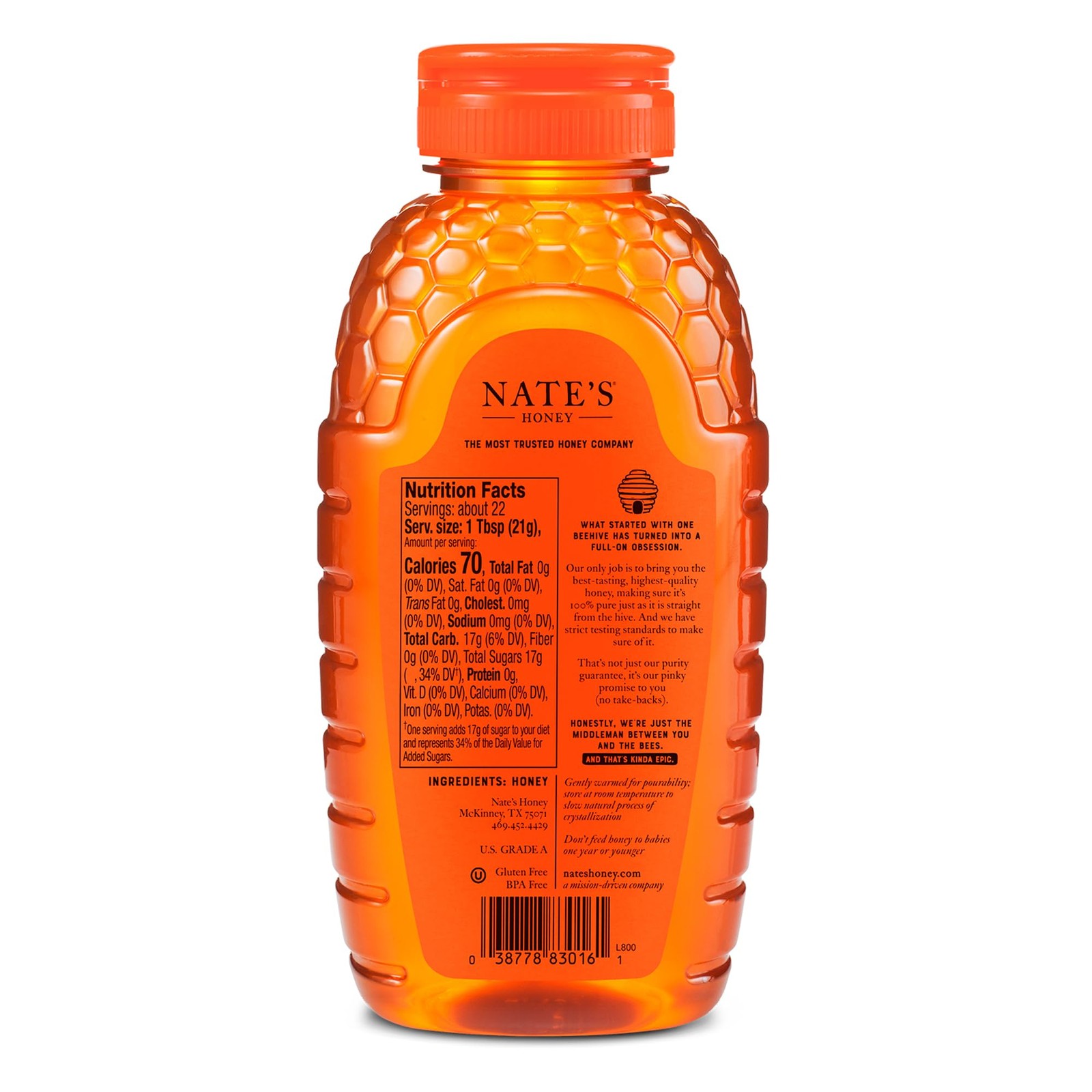 Nates 100 Pure Raw Unfiltered Honey Award-Winning Taste 16 oz Squeeze Bottle